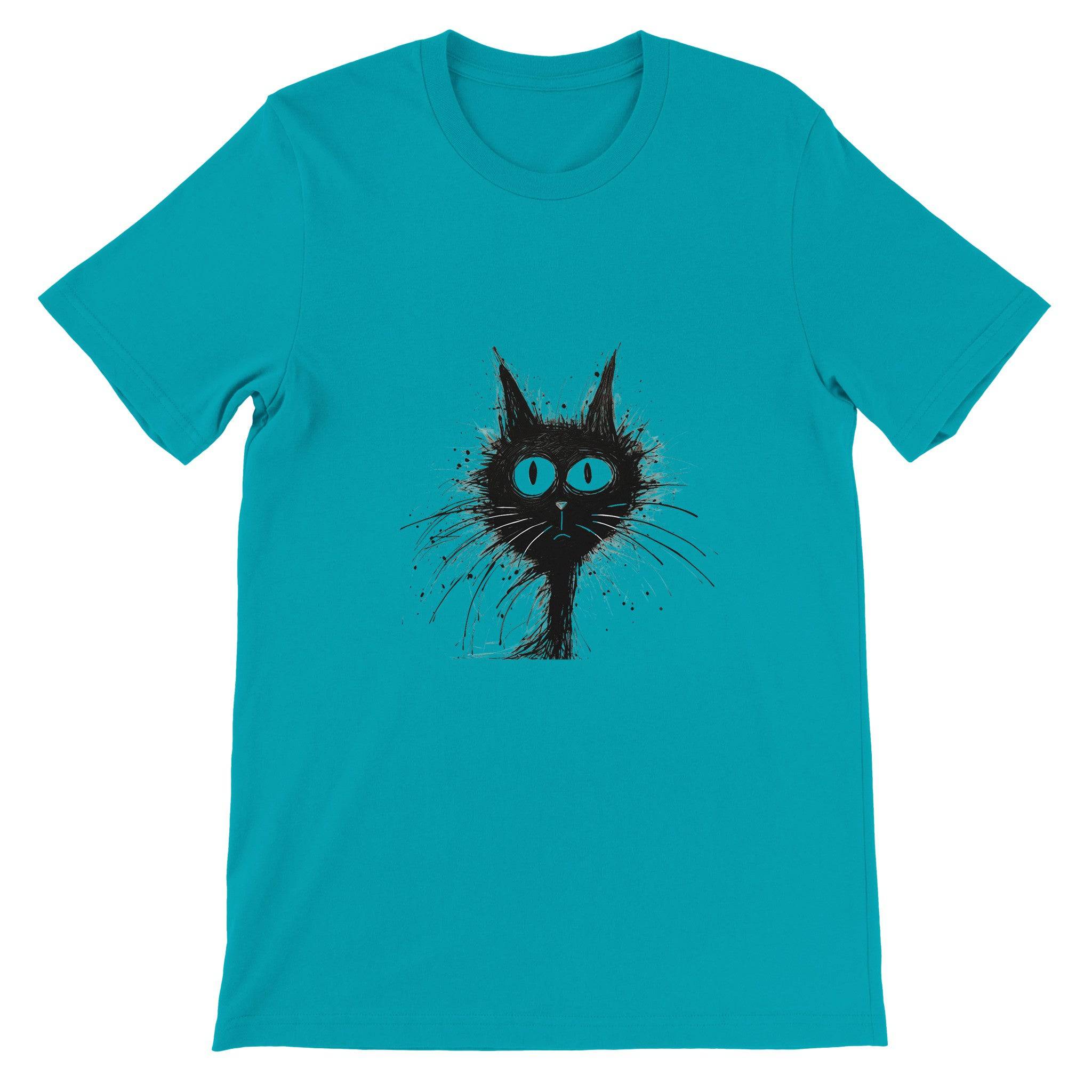 Budget Unisex Crewneck T-shirt/Funny-Hairy-Black-Cat-Face - Enet Images