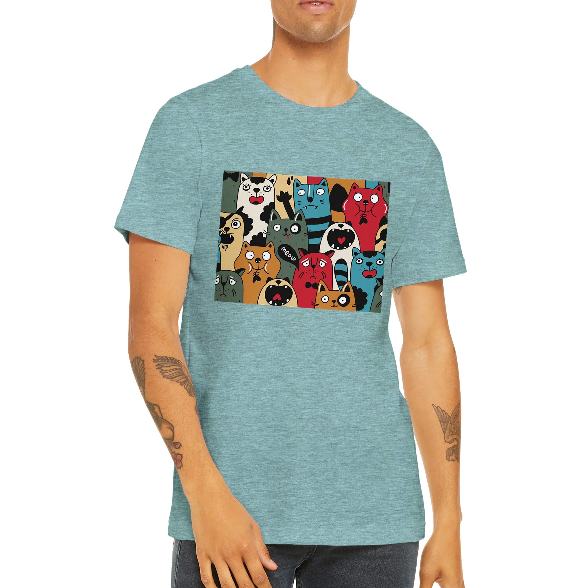 Budget Unisex Crewneck T-shirt/Funny-Crowd-Of-Cats - Enet Images