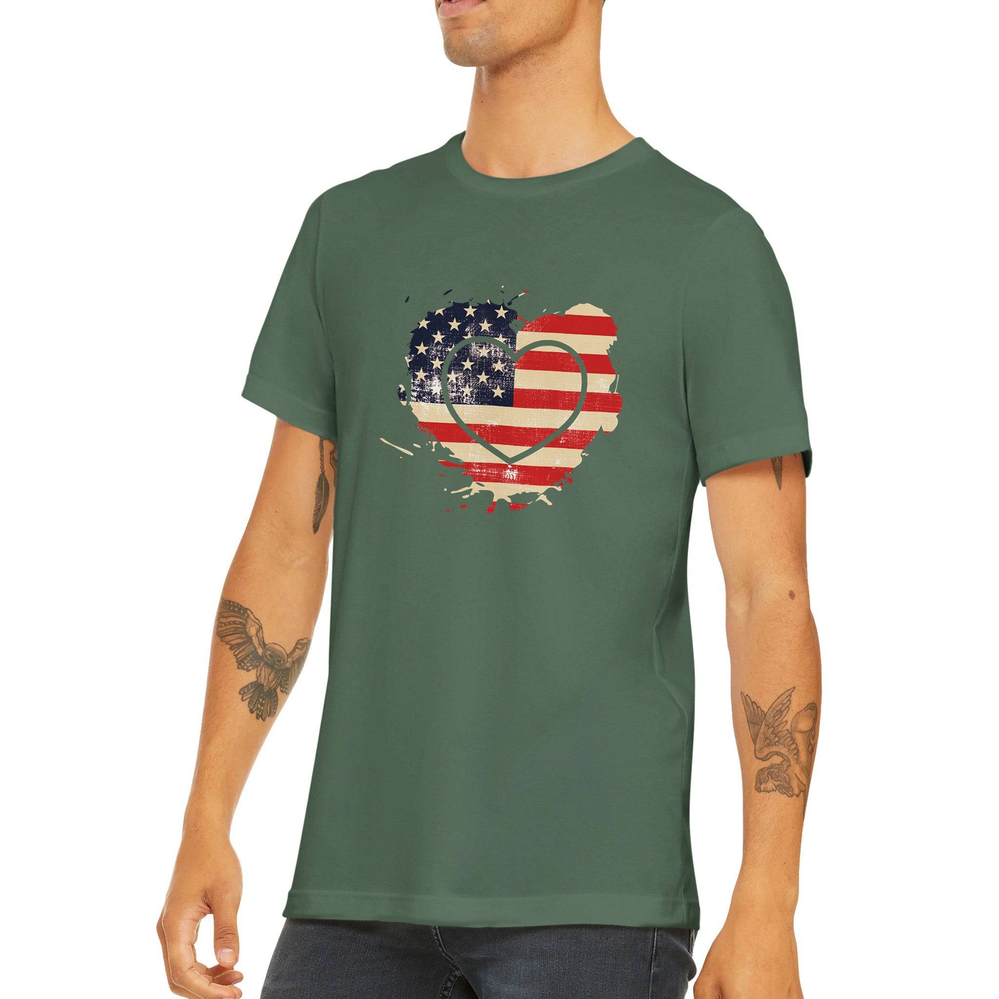 budget Unisex Crewneck T-shirt/American-Vintage-Flag-Heart - Enet Images