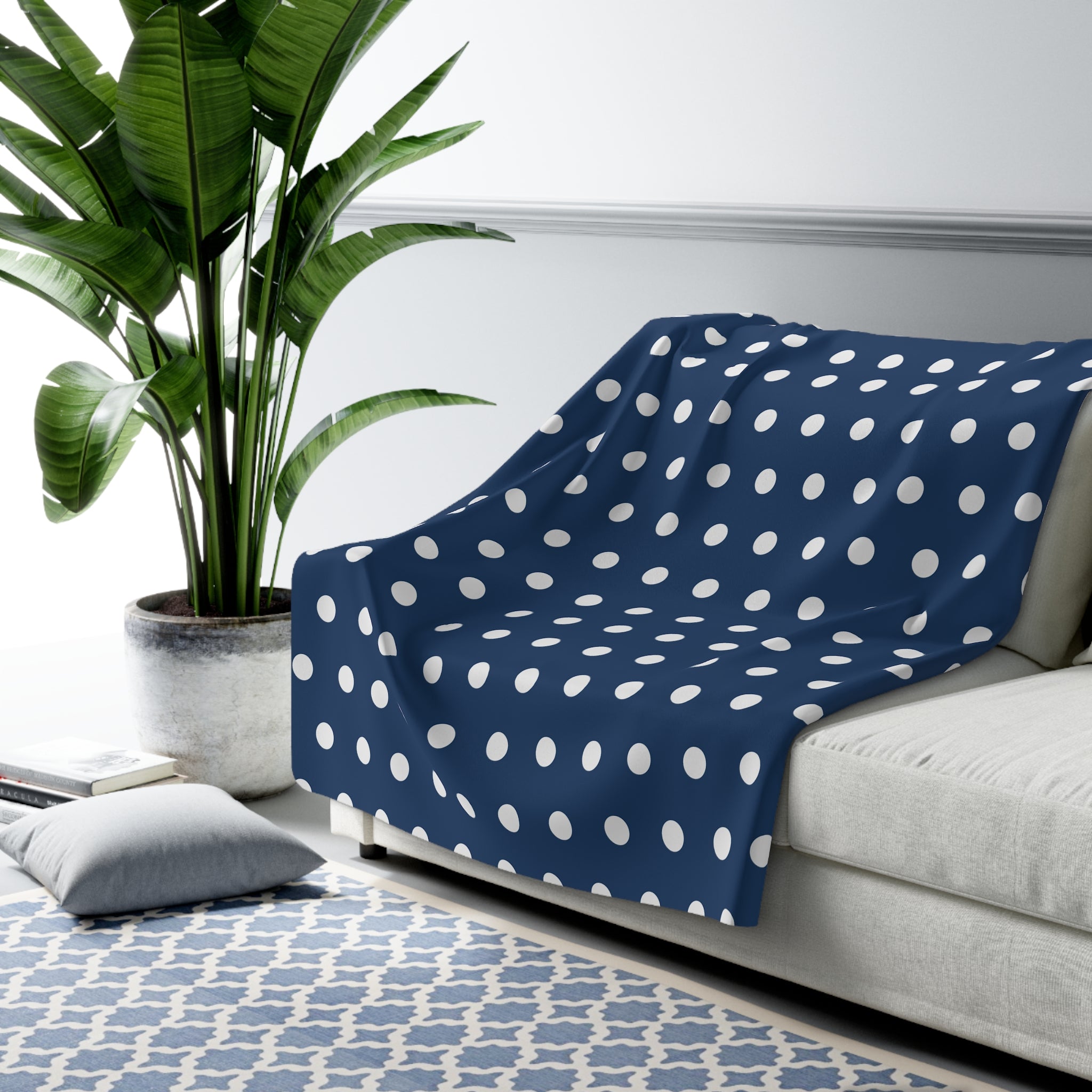 Dots Blue Polka/Sherpa Fleece Blanket - Enet Images
