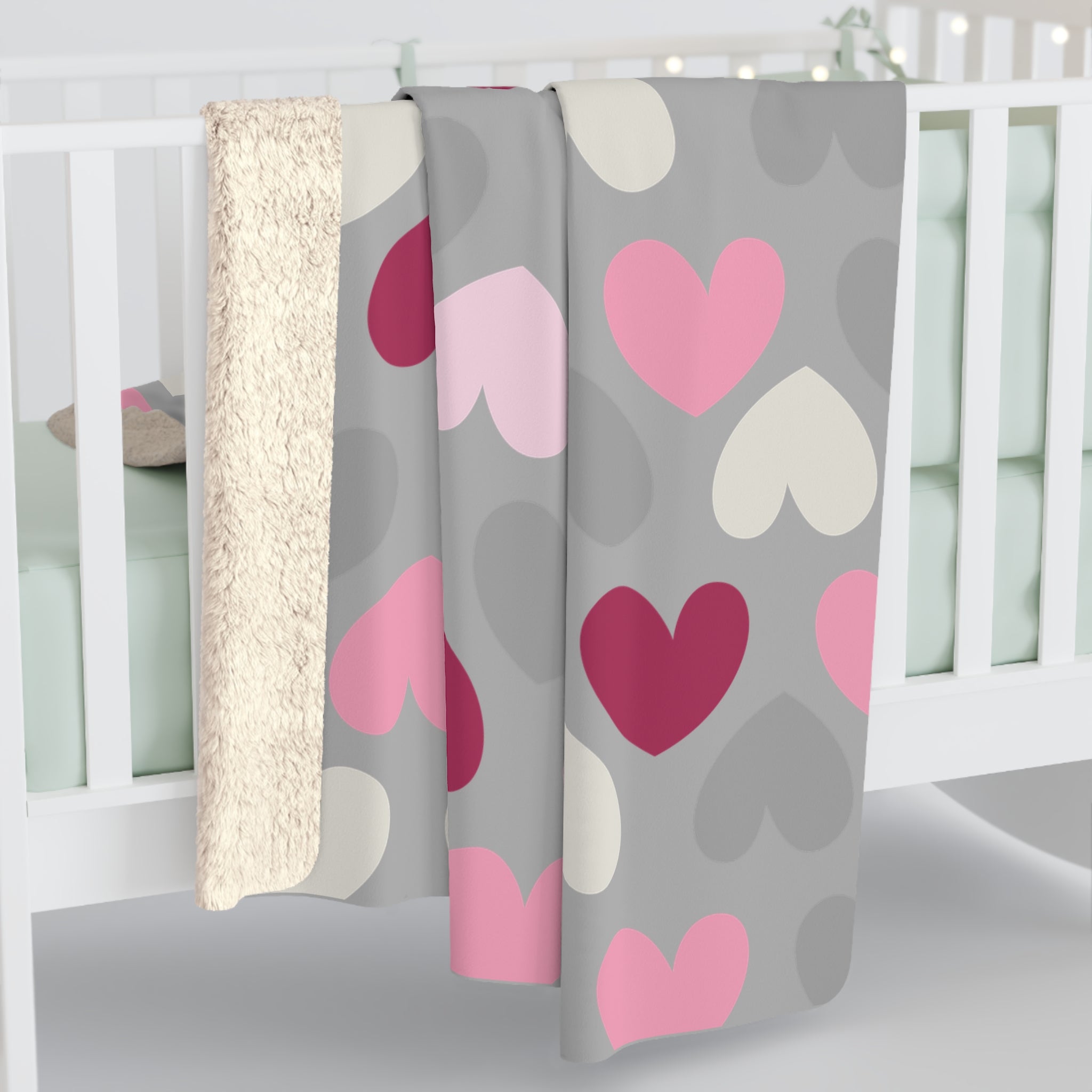 Love Hearts/Sherpa Fleece Blanket - Enet Images