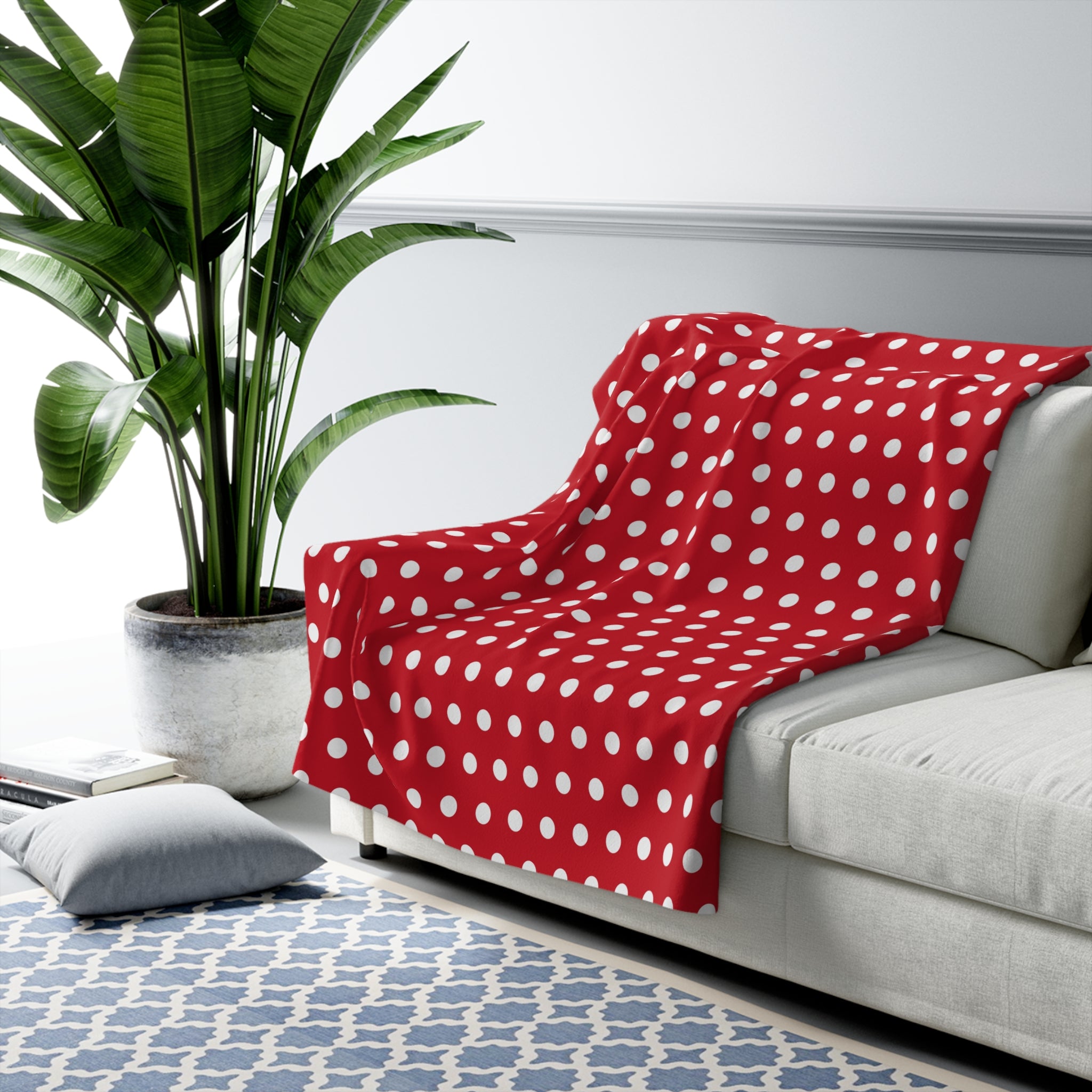 Red Dots Polka/Sherpa Fleece Blanket - Enet Images