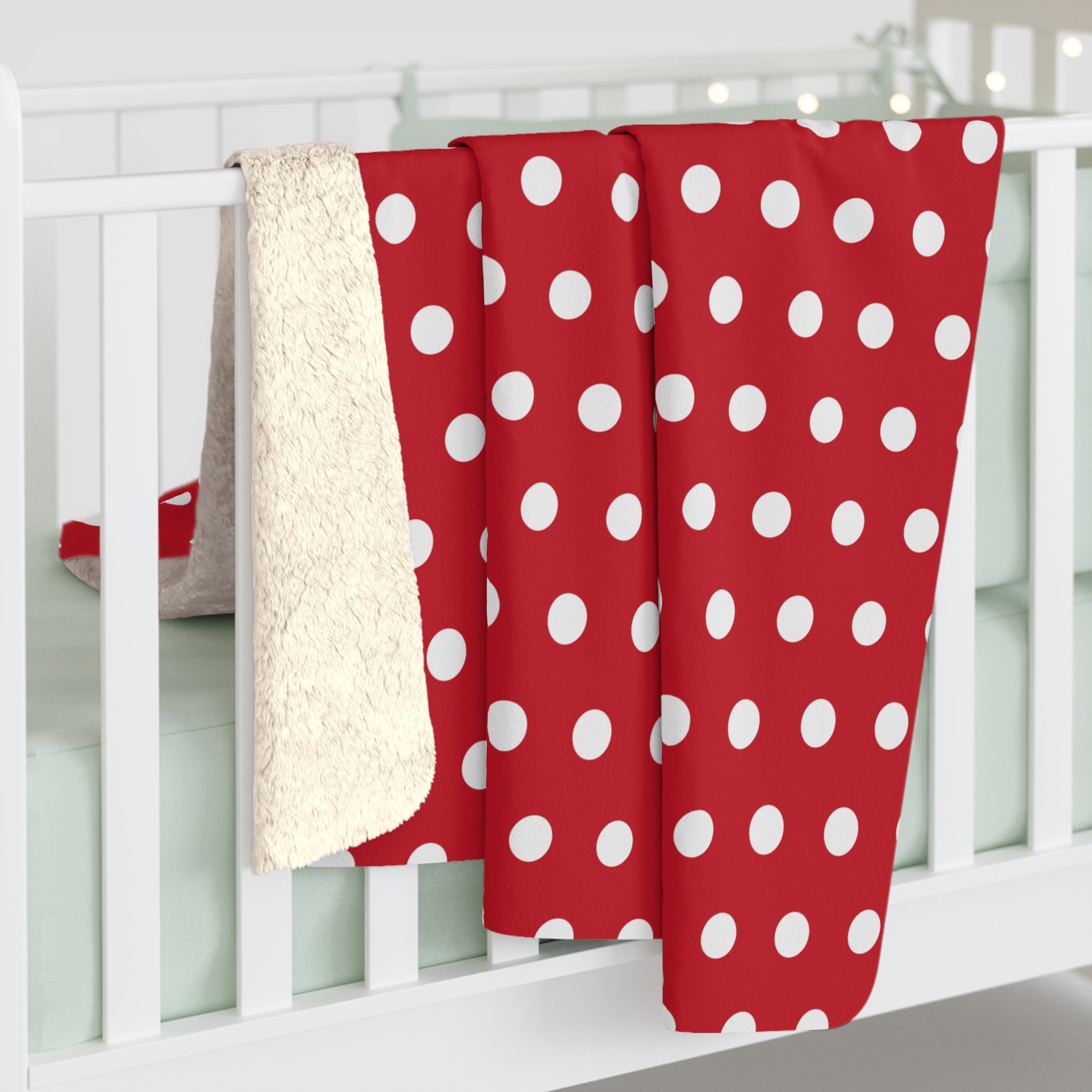 Red Dots Polka/Sherpa Fleece Blanket - Enet Images