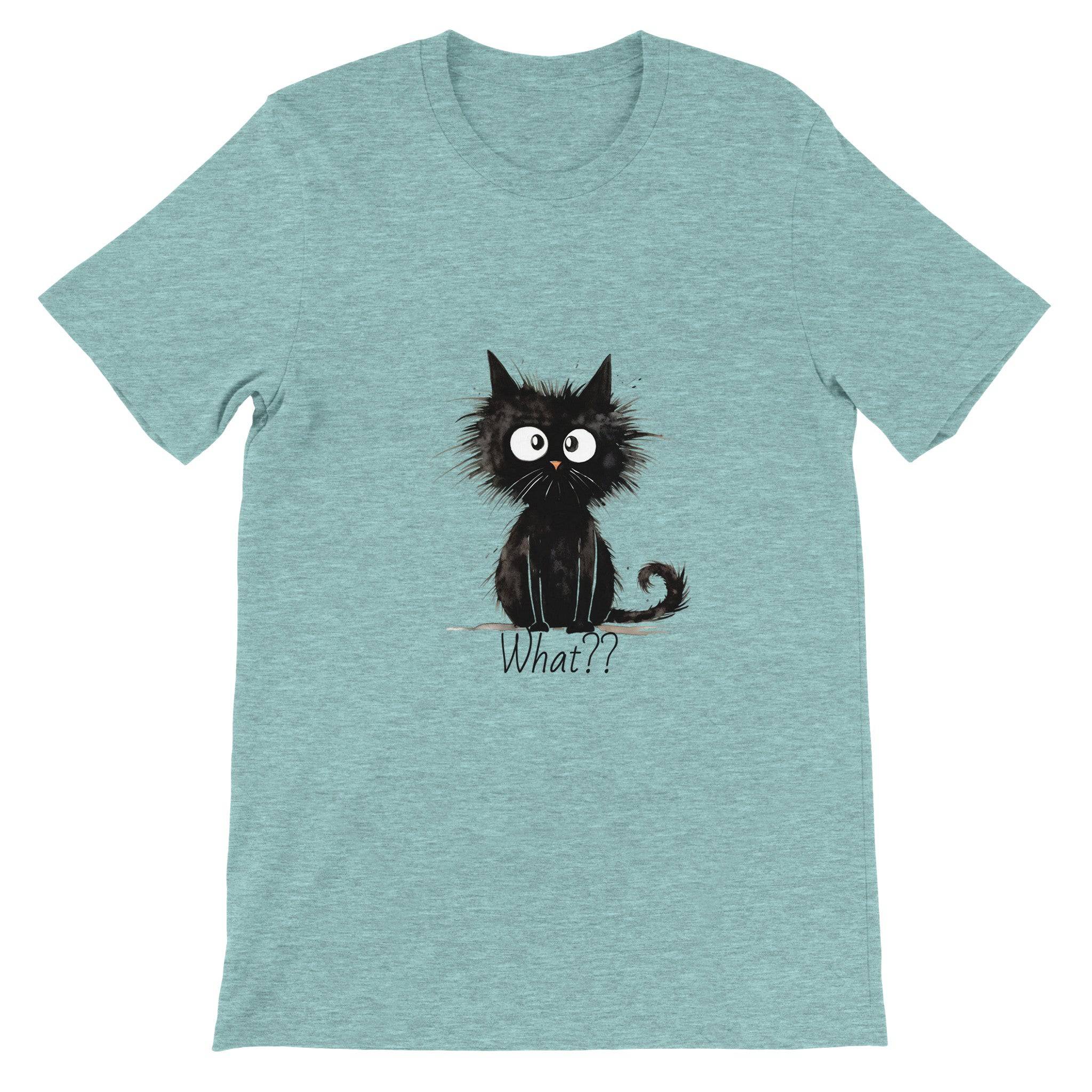 Budget Unisex Crewneck T-shirt/Funny-Hairy-Black-Cat-What - Enet Images