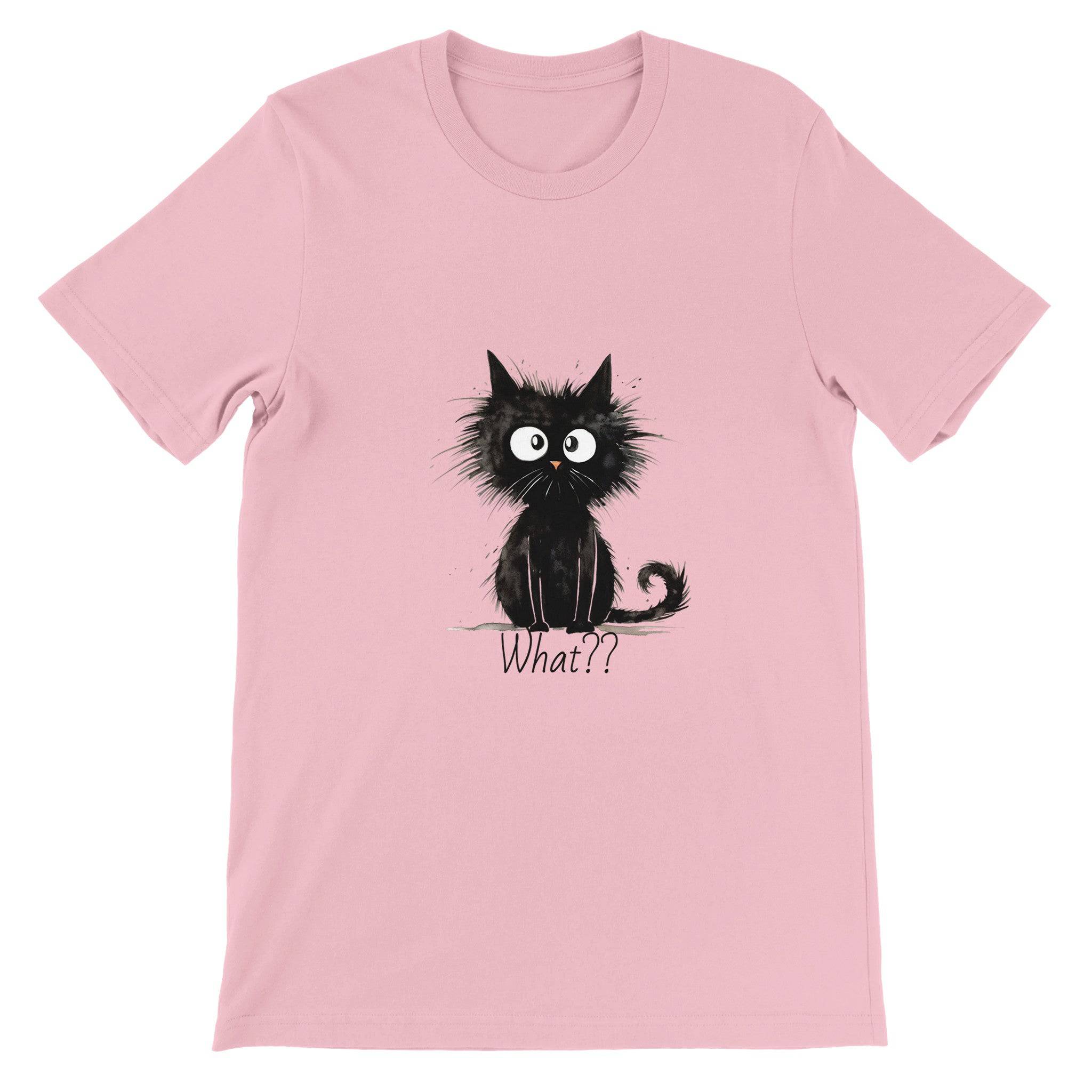 Budget Unisex Crewneck T-shirt/Funny-Hairy-Black-Cat-What - Enet Images