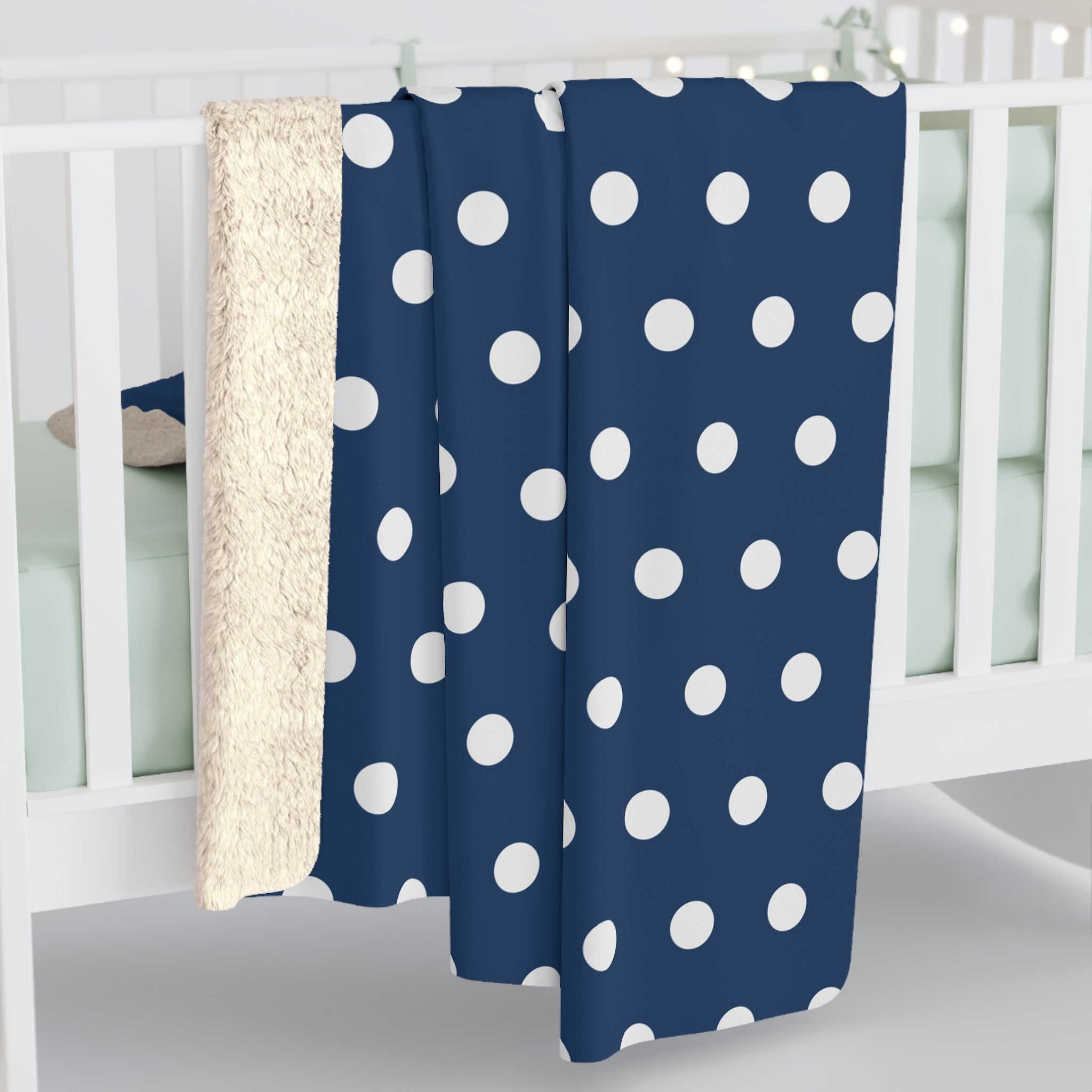 Dots Blue Polka/Sherpa Fleece Blanket - Enet Images