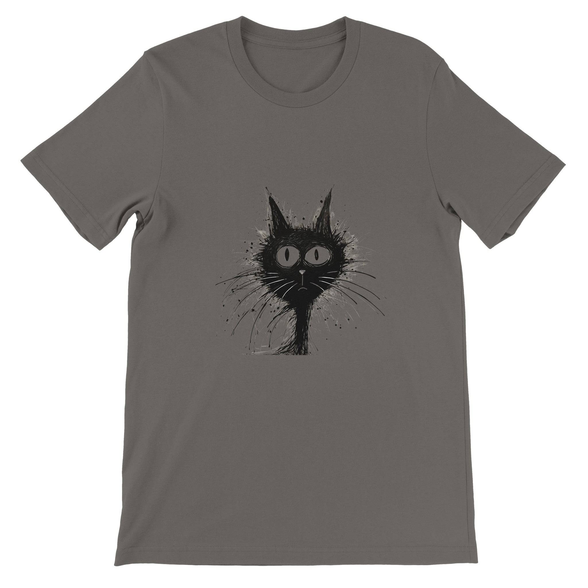 Budget Unisex Crewneck T-shirt/Funny-Hairy-Black-Cat-Face - Enet Images