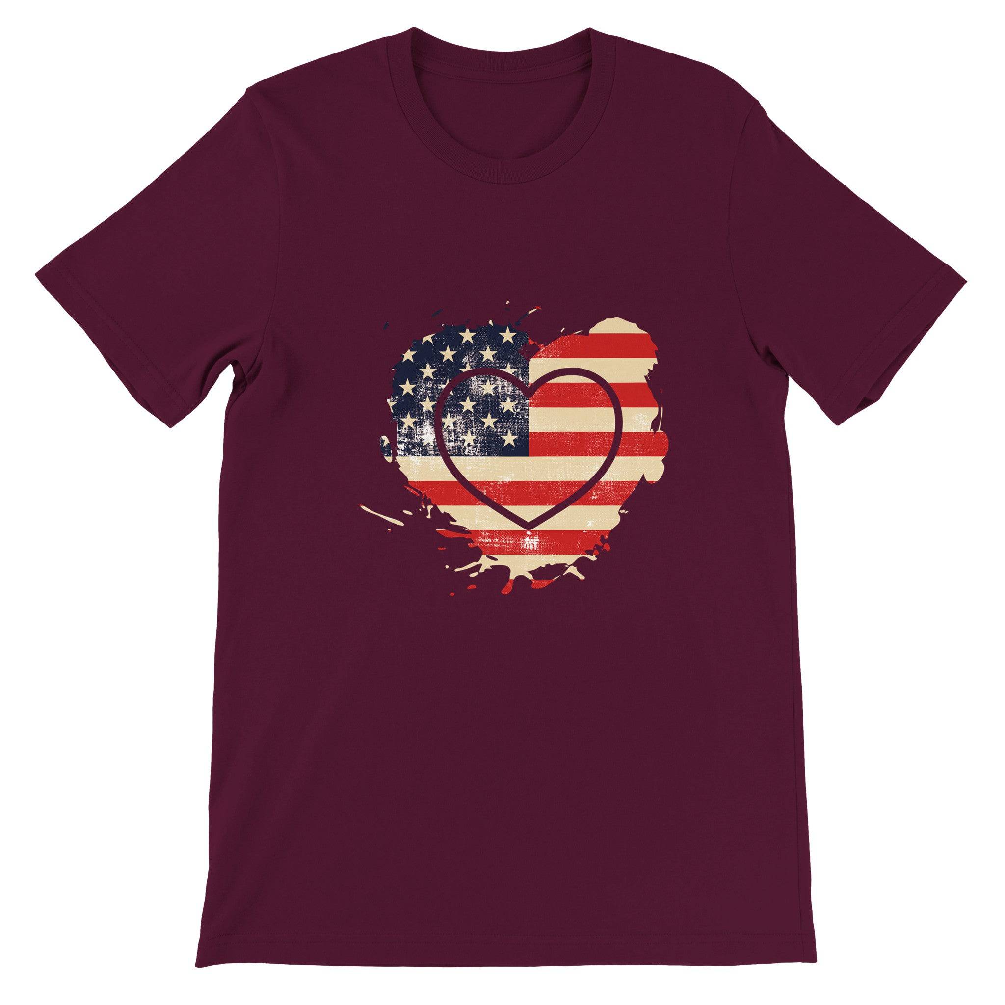 budget Unisex Crewneck T-shirt/American-Vintage-Flag-Heart - Enet Images