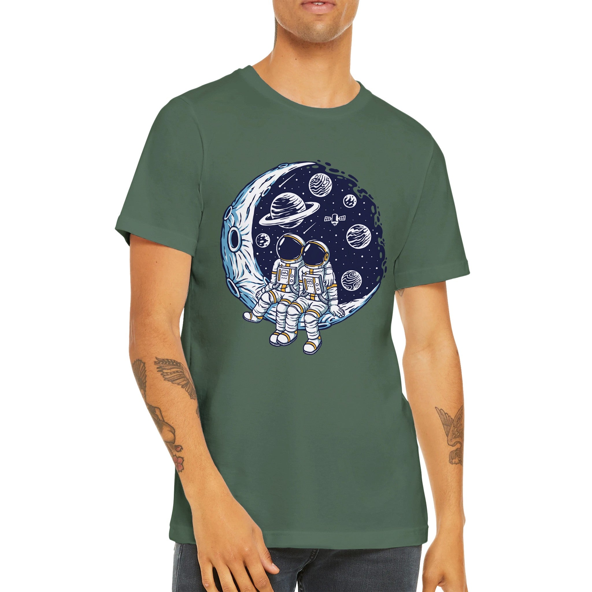 Premium Unisex Crewneck T-shirt/Astronaut-Romantic - Enet Images