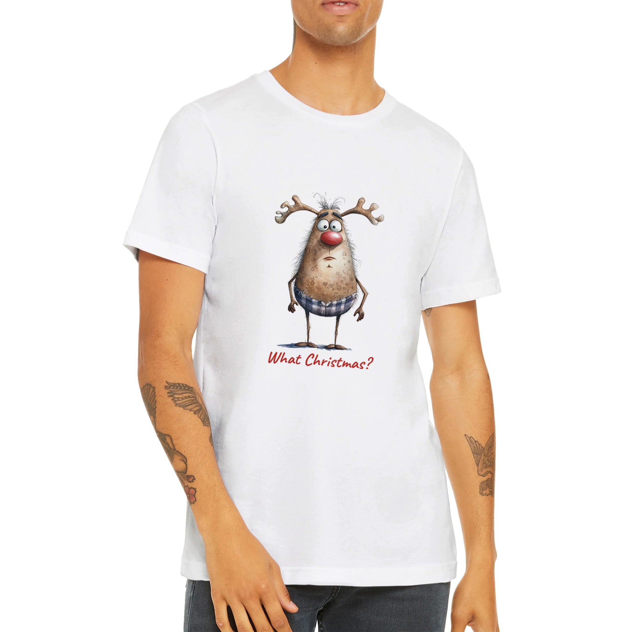 Budget Unisex Crewneck T-shirt/Deer-What-Christmas - Enet Images