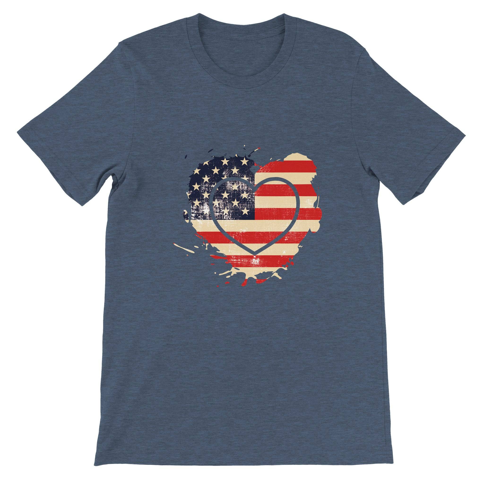 budget Unisex Crewneck T-shirt/American-Vintage-Flag-Heart - Enet Images