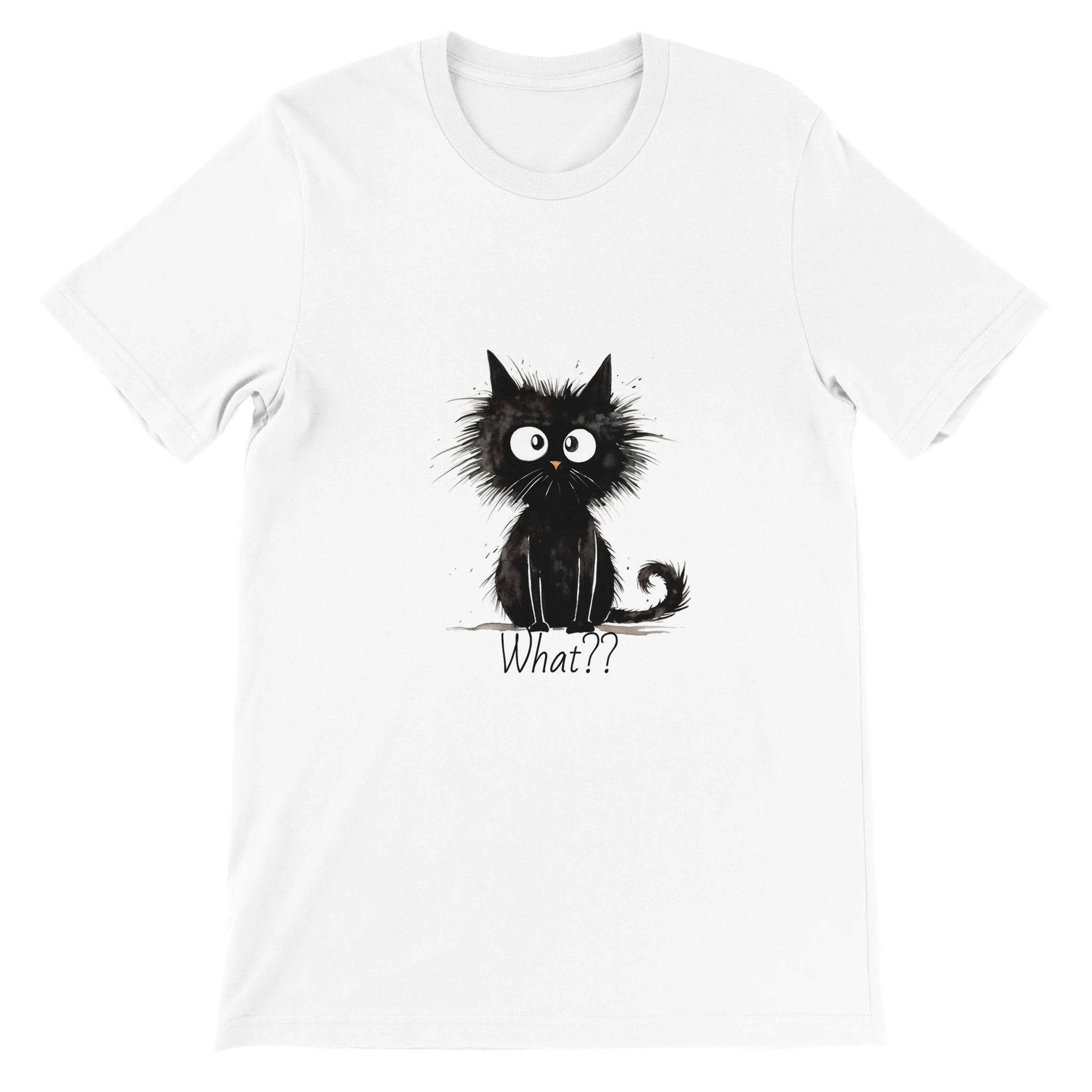 Budget Unisex Crewneck T-shirt/Funny-Hairy-Black-Cat-What - Enet Images
