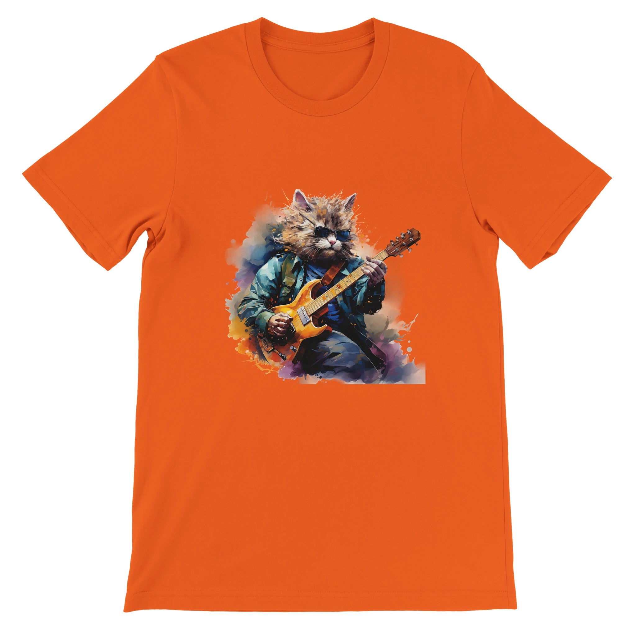 Budget Unisex Crewneck T-shirt/Cat-Playing-Electric-Guitar - Enet Images