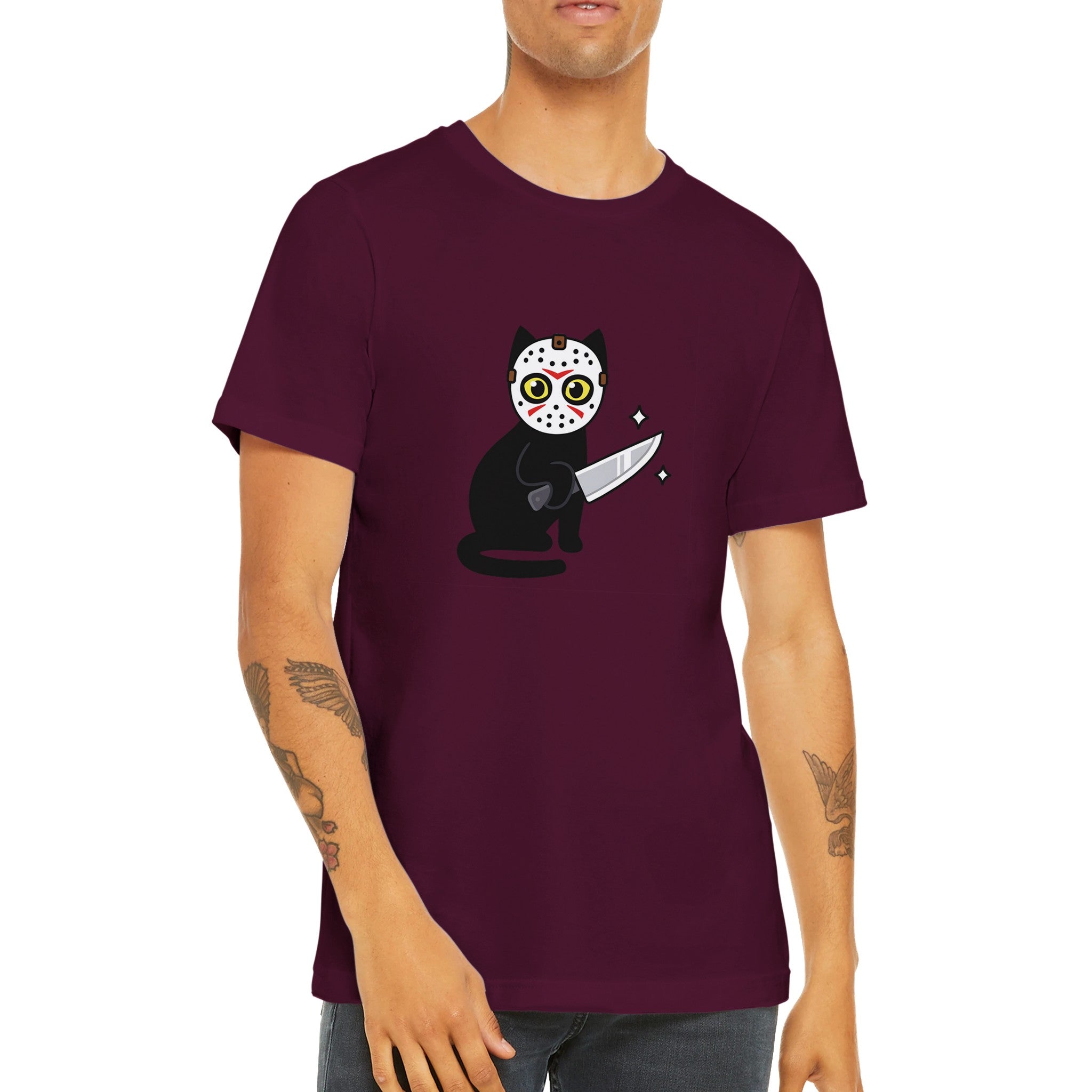 Budget Unisex Crewneck T-shirt/Cat-Killer-Halloween - Enet Images