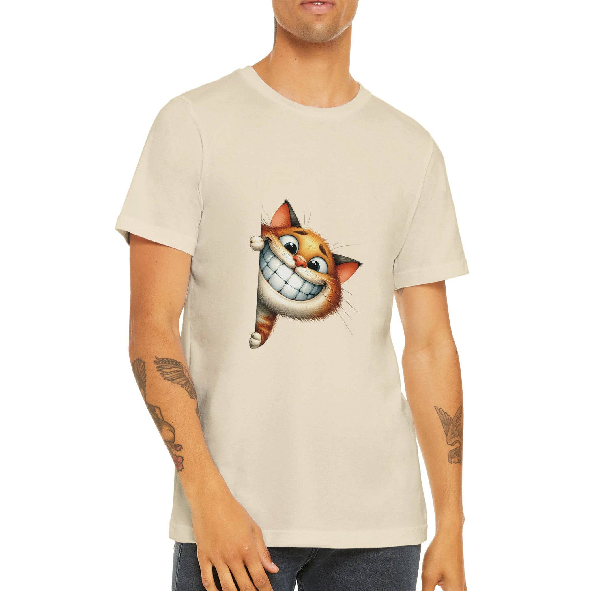 Budget Unisex Crewneck T-shirt/Funny-Cat-Peeking - Enet Images