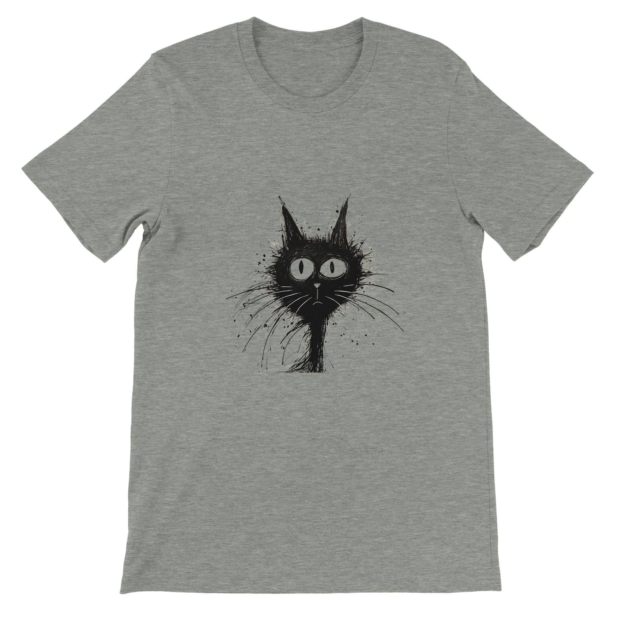 Budget Unisex Crewneck T-shirt/Funny-Hairy-Black-Cat-Face - Enet Images