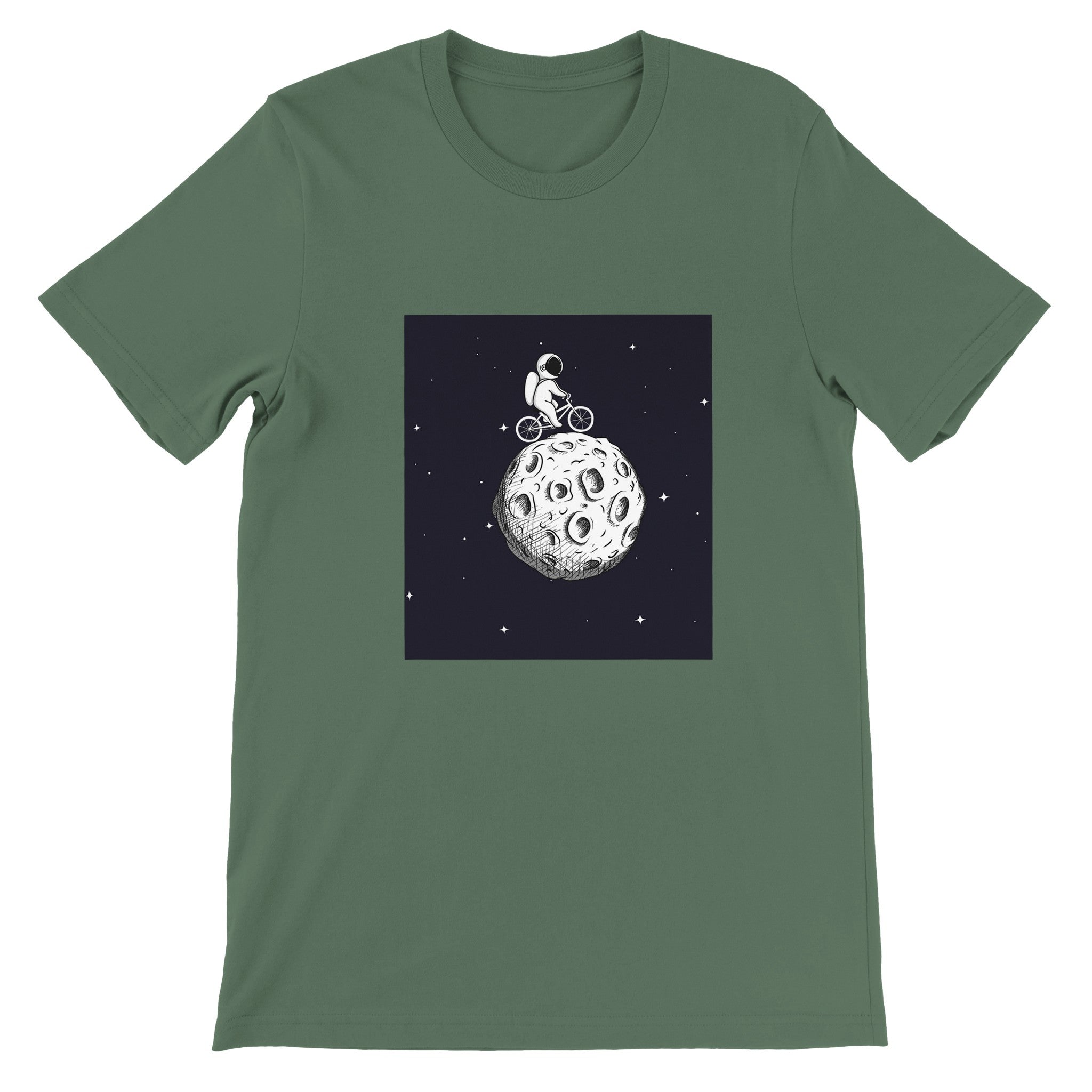 Budget Unisex Crewneck T-shirt/Astronaut-Cycling-Moon - Enet Images