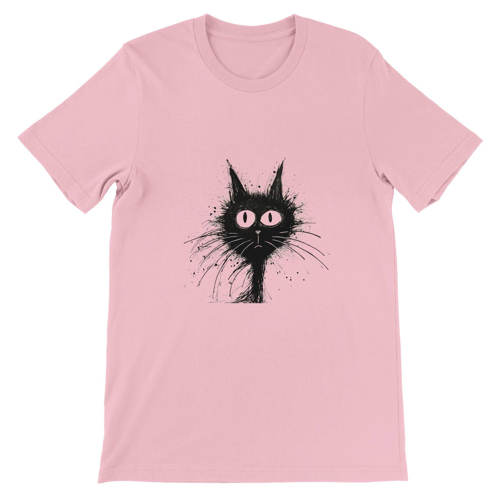 Budget Unisex Crewneck T-shirt/Funny-Hairy-Black-Cat-Face - Enet Images