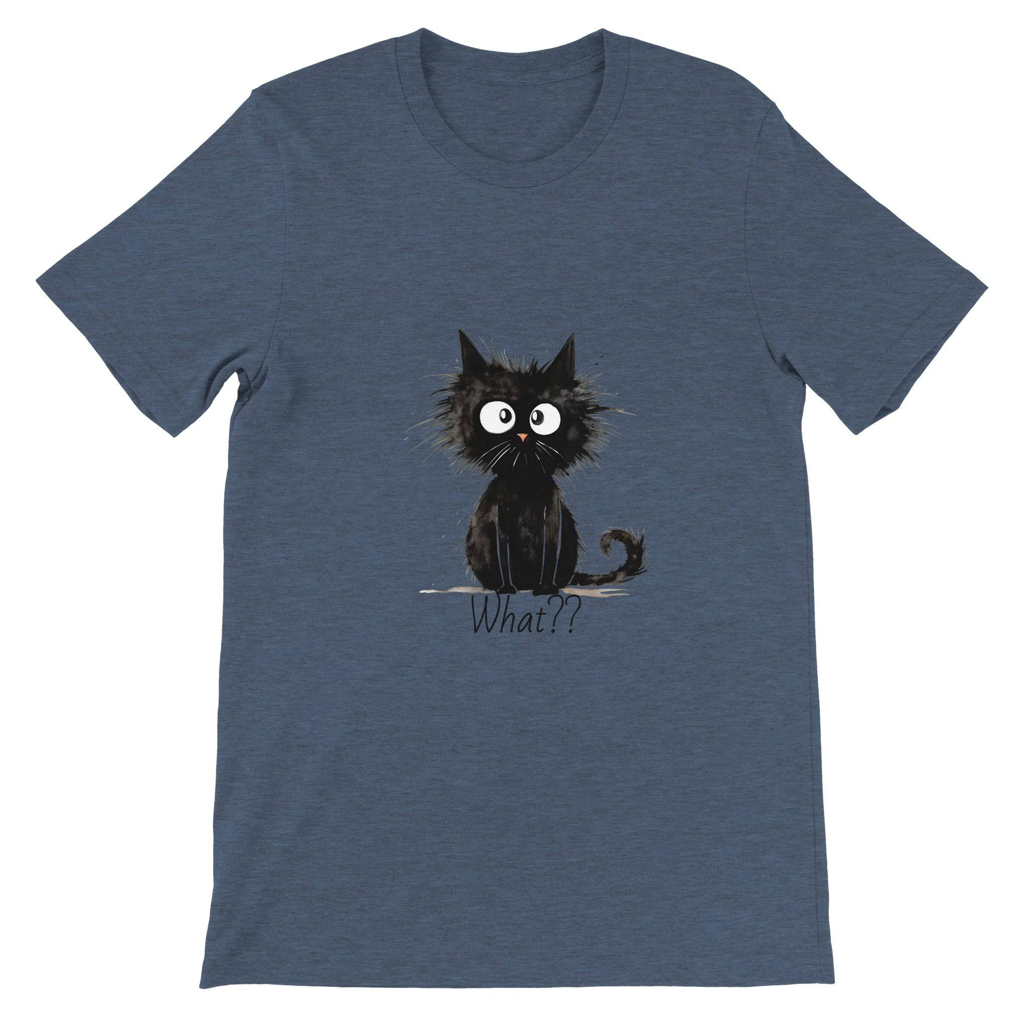 Budget Unisex Crewneck T-shirt/Funny-Hairy-Black-Cat-What - Enet Images