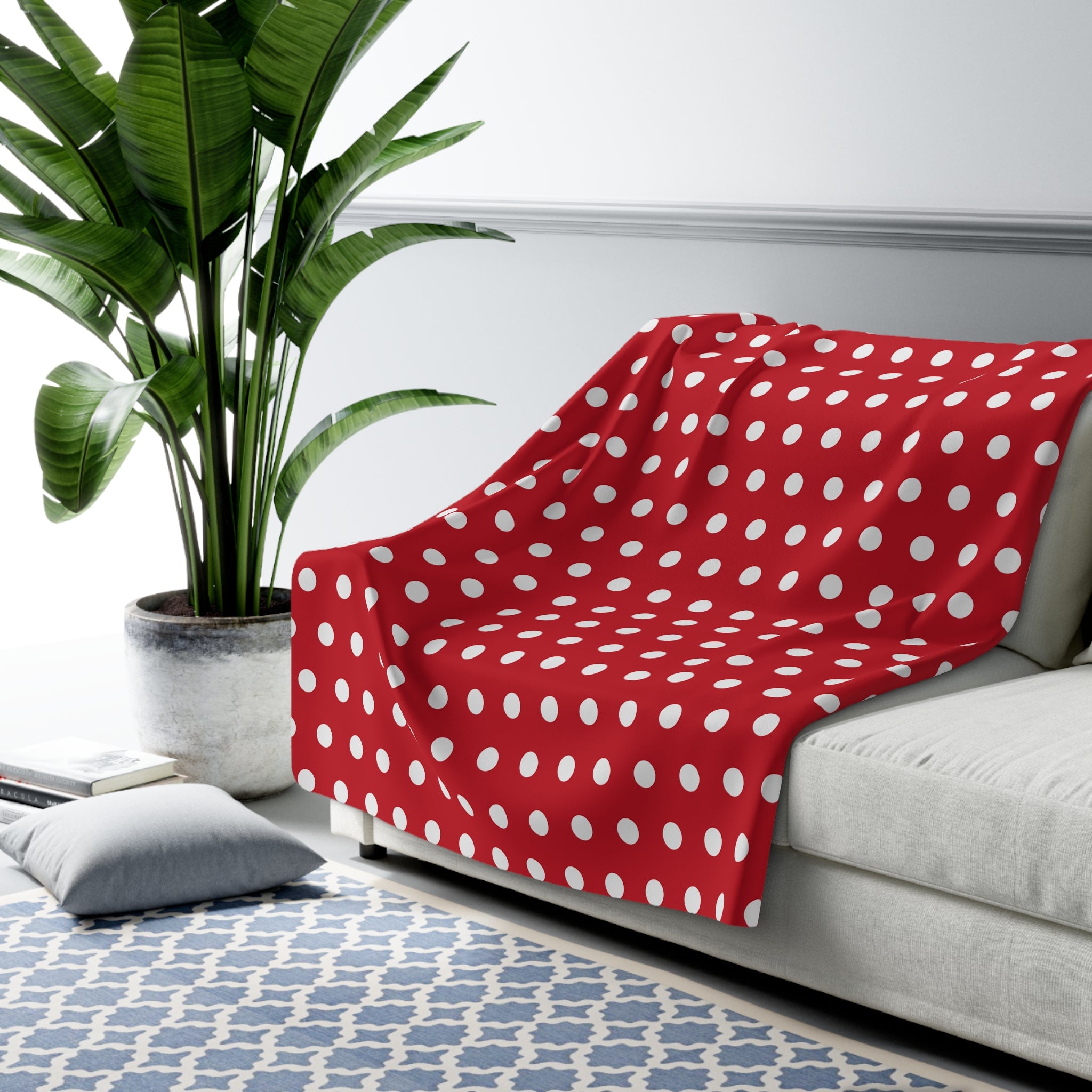 Red Dots Polka/Sherpa Fleece Blanket - Enet Images