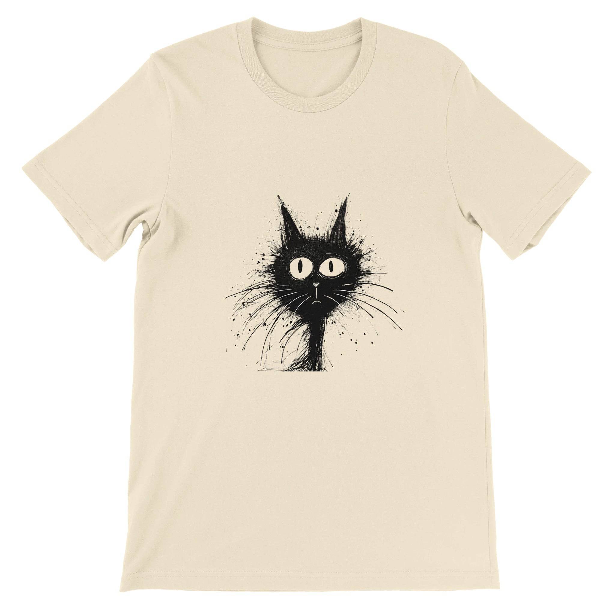 Budget Unisex Crewneck T-shirt/Funny-Hairy-Black-Cat-Face - Enet Images