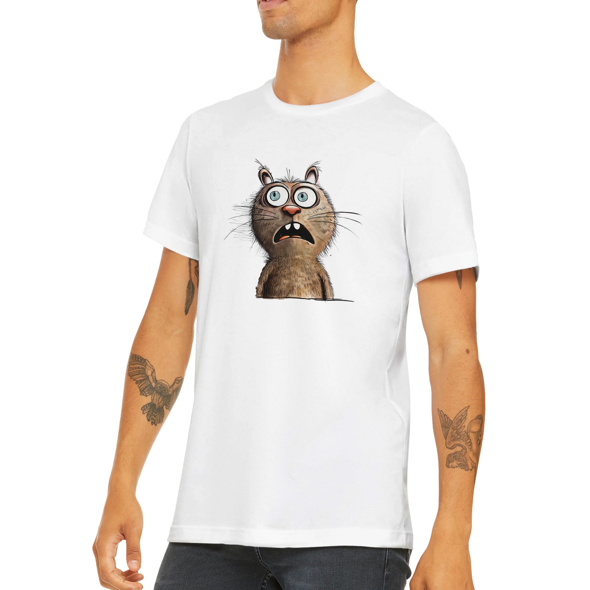 Budget Unisex Crewneck T-shirt/Funny-Cat-Face - Enet Images