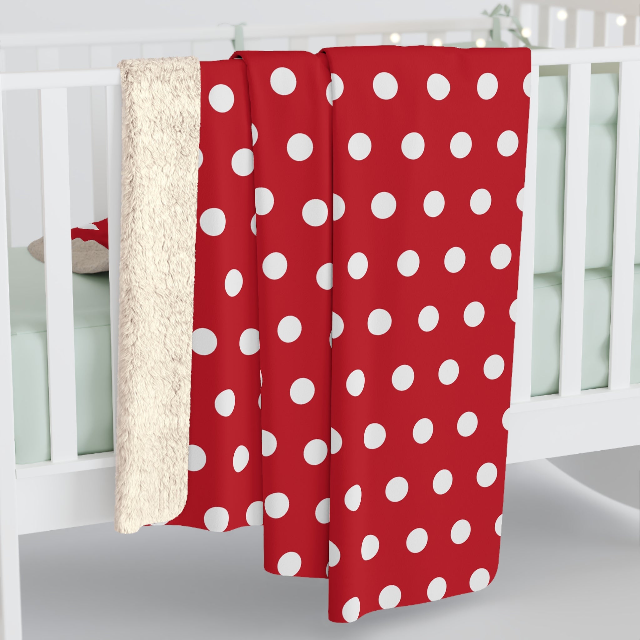 Red Dots Polka/Sherpa Fleece Blanket - Enet Images