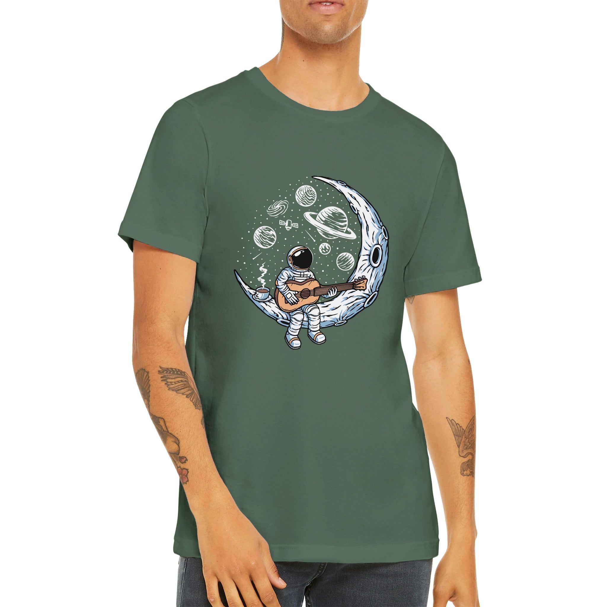 Budget Unisex Crewneck T-shirt/Astronaut-Playing-Guitar - Enet Images