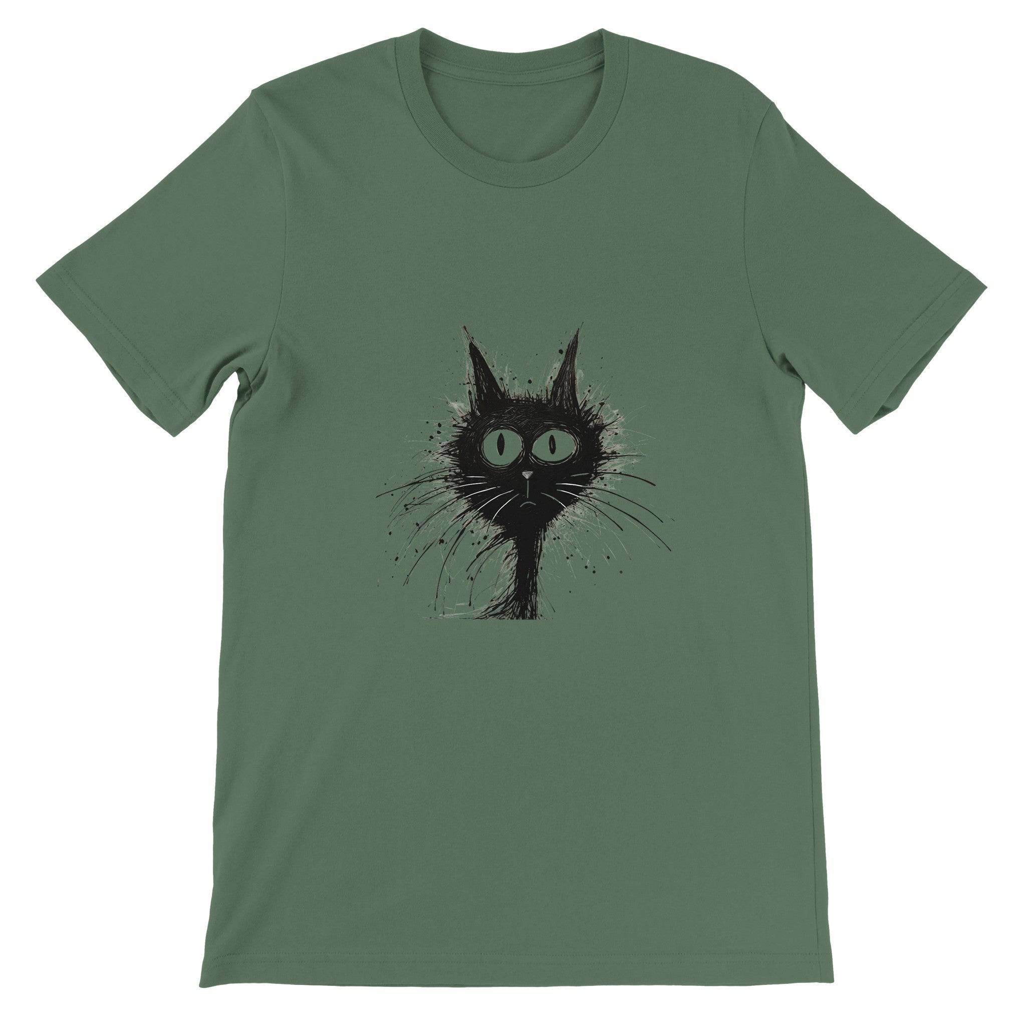 Budget Unisex Crewneck T-shirt/Funny-Hairy-Black-Cat-Face - Enet Images