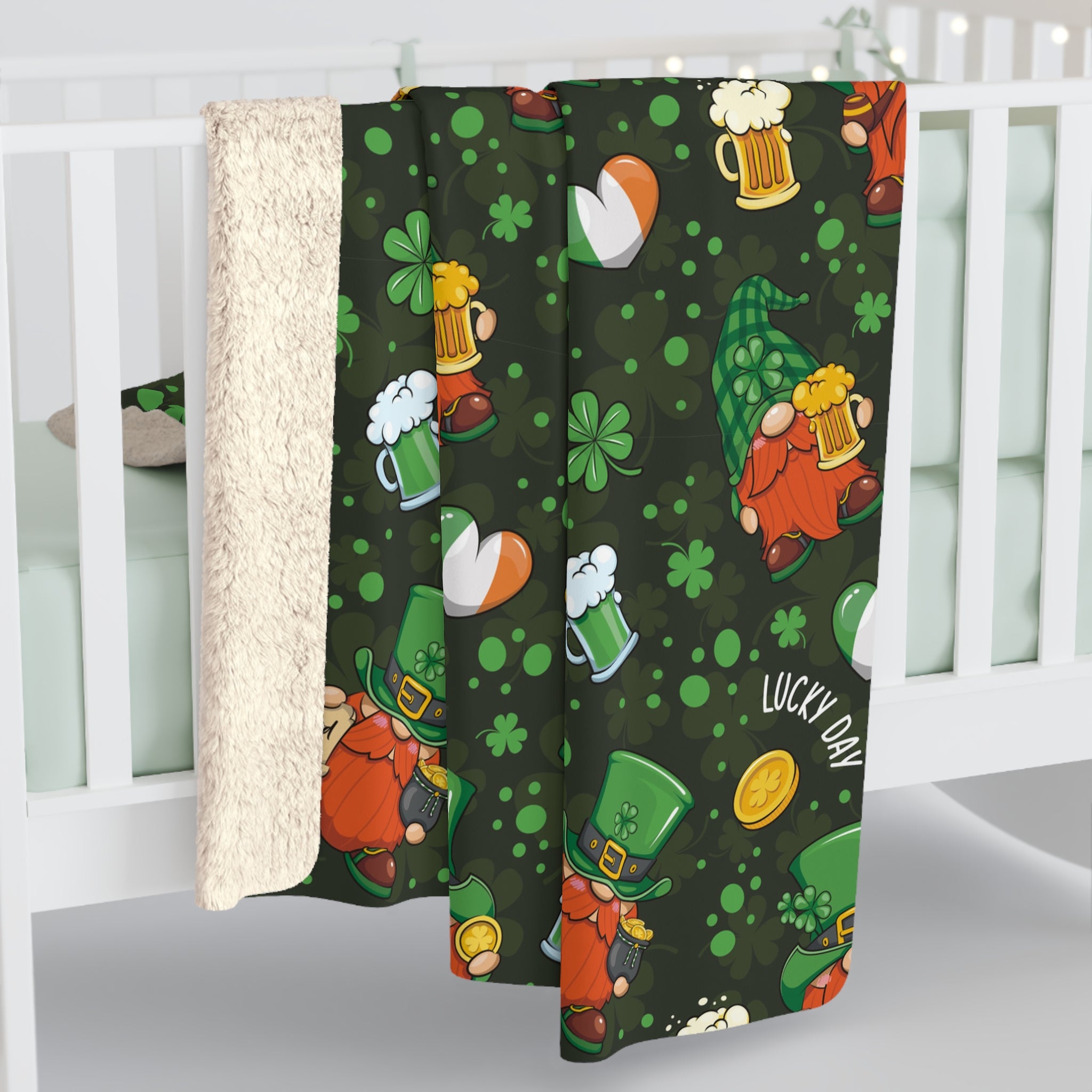 Saint Patrick's-Gnome/Sherpa Fleece Blanket - Enet Images