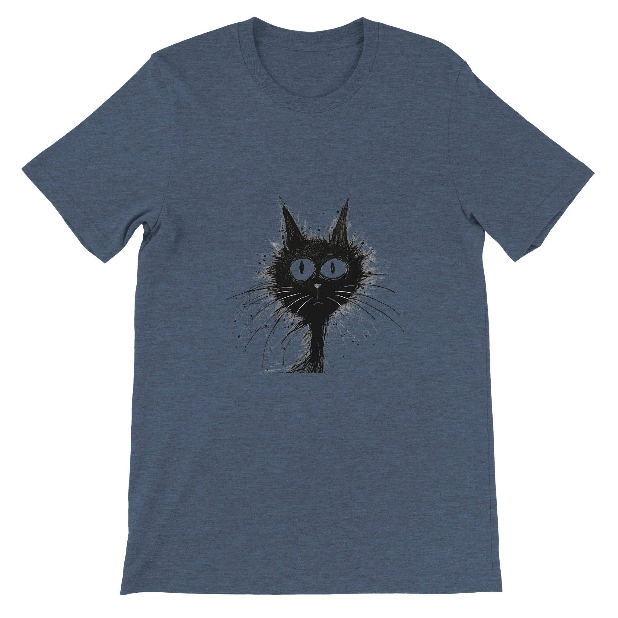 Budget Unisex Crewneck T-shirt/Funny-Hairy-Black-Cat-Face - Enet Images