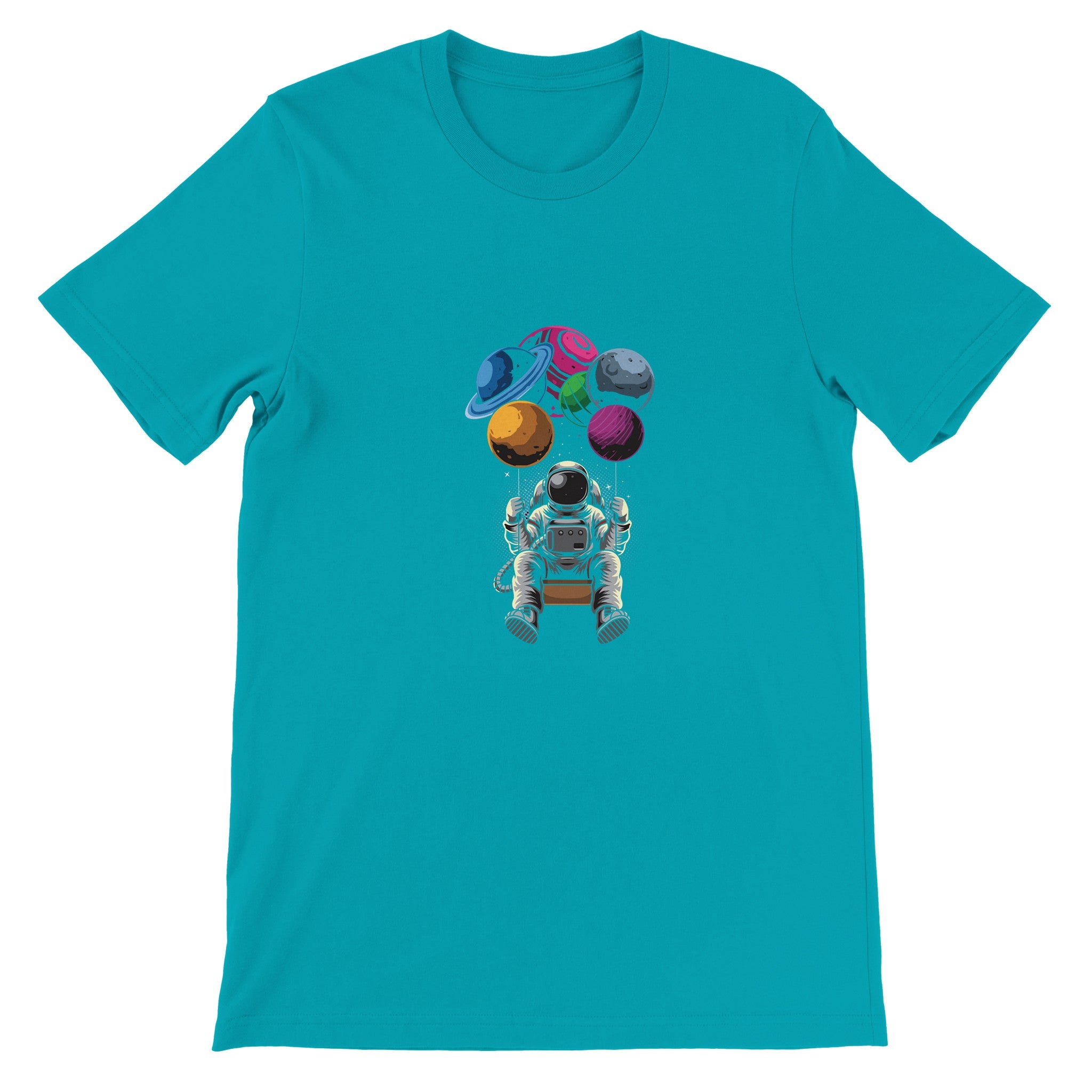 Premium Unisex Crewneck T-shirt/Astronaut-Swing-Planets - Enet Images
