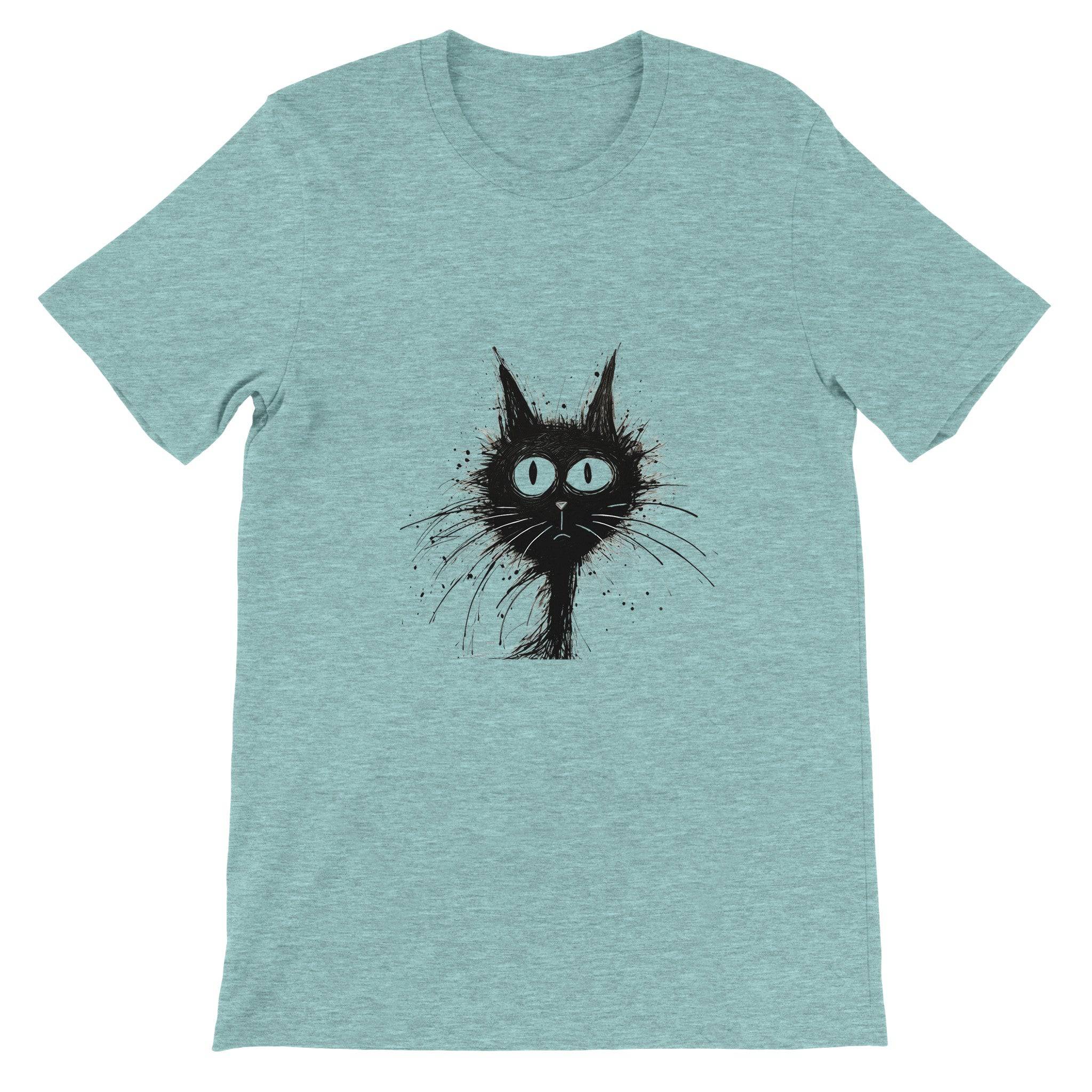 Budget Unisex Crewneck T-shirt/Funny-Hairy-Black-Cat-Face - Enet Images