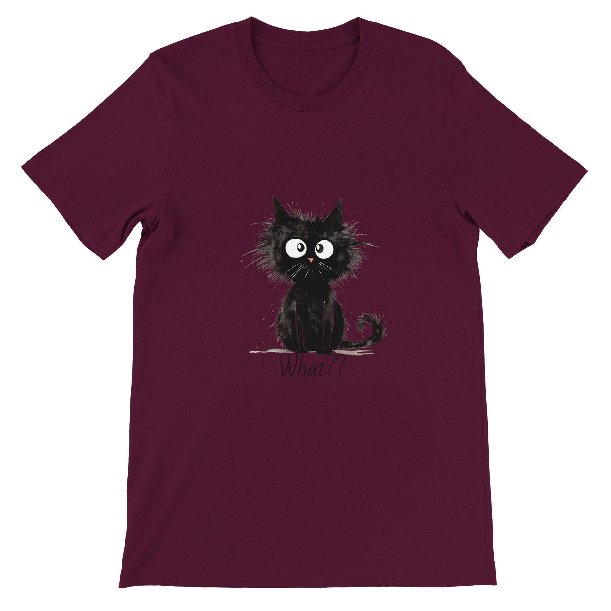 Budget Unisex Crewneck T-shirt/Funny-Hairy-Black-Cat-What - Enet Images