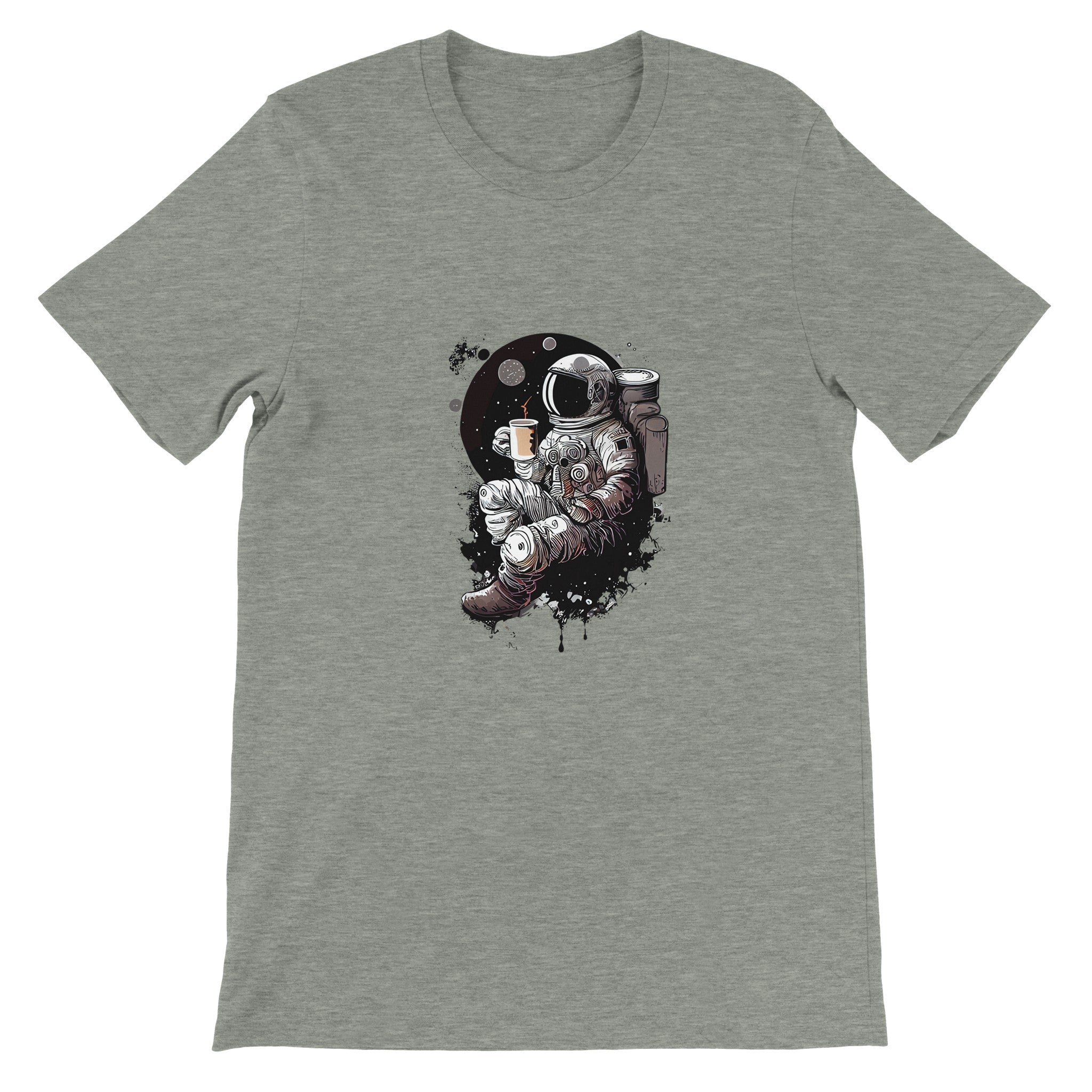 Budget Unisex Crewneck T-shirt/Astronaut-Drinking-Coffee - Enet Images