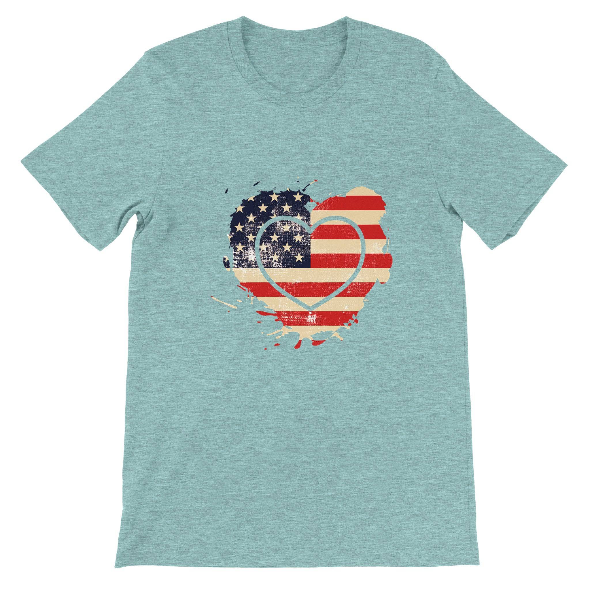 budget Unisex Crewneck T-shirt/American-Vintage-Flag-Heart - Enet Images