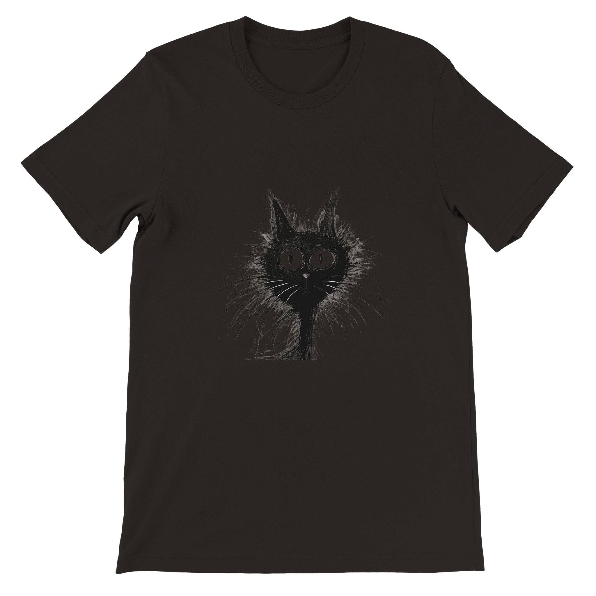 Budget Unisex Crewneck T-shirt/Funny-Hairy-Black-Cat-Face - Enet Images
