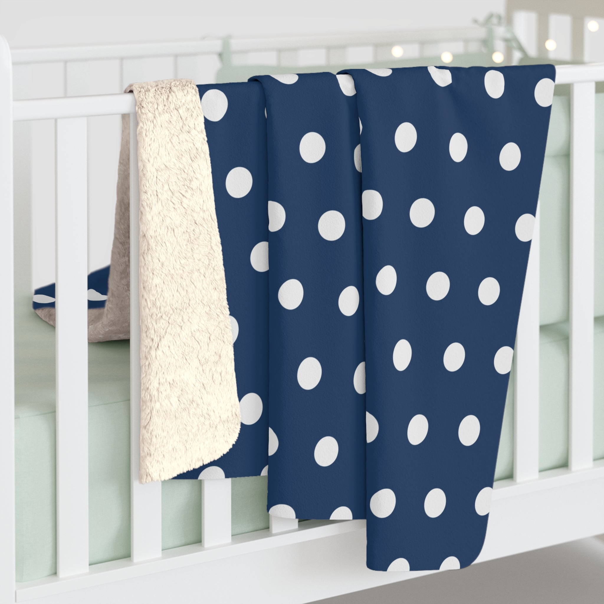Dots Blue Polka/Sherpa Fleece Blanket - Enet Images