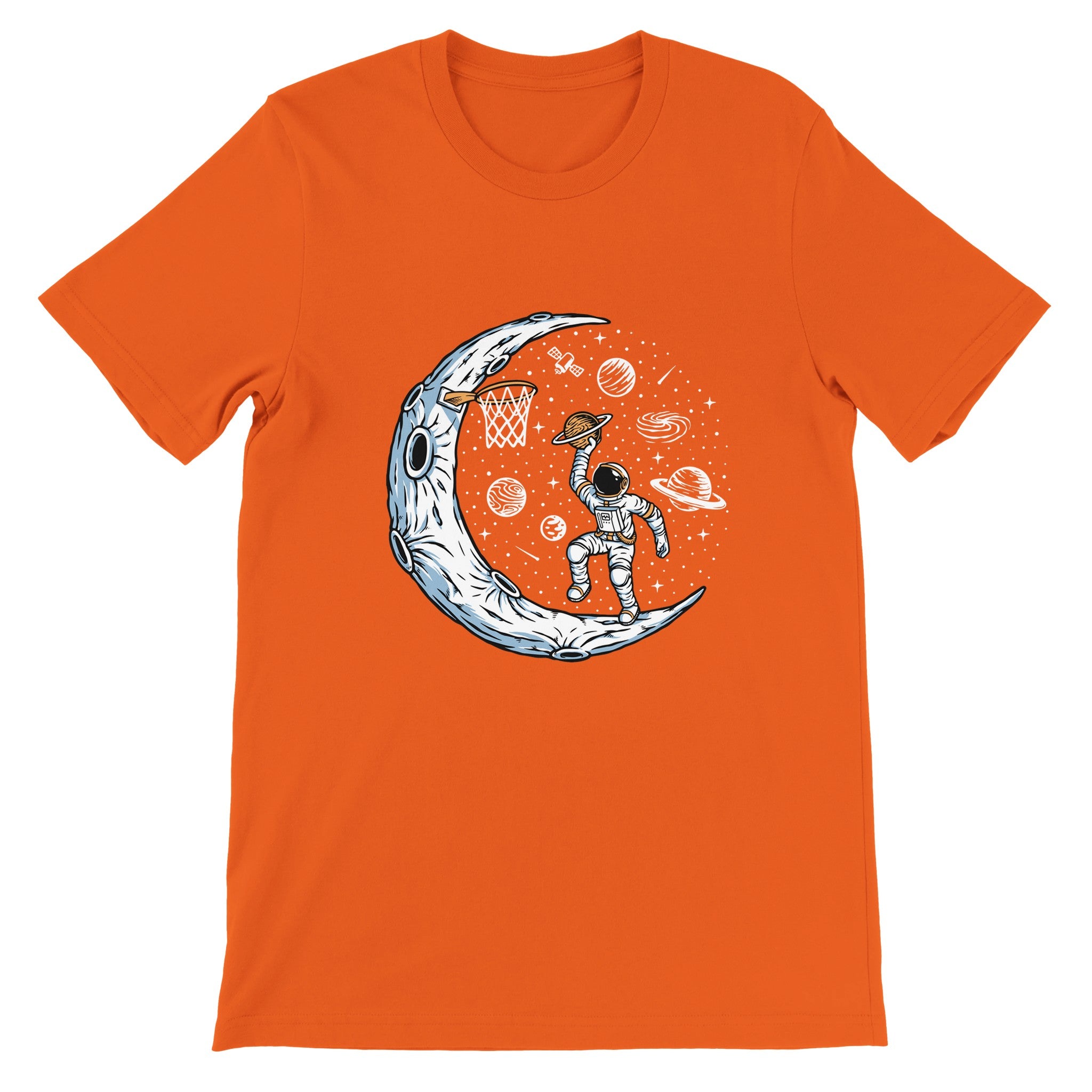 Budget Unisex Crewneck T-shirt/Astronaut-Playing-Basketball - Enet Images