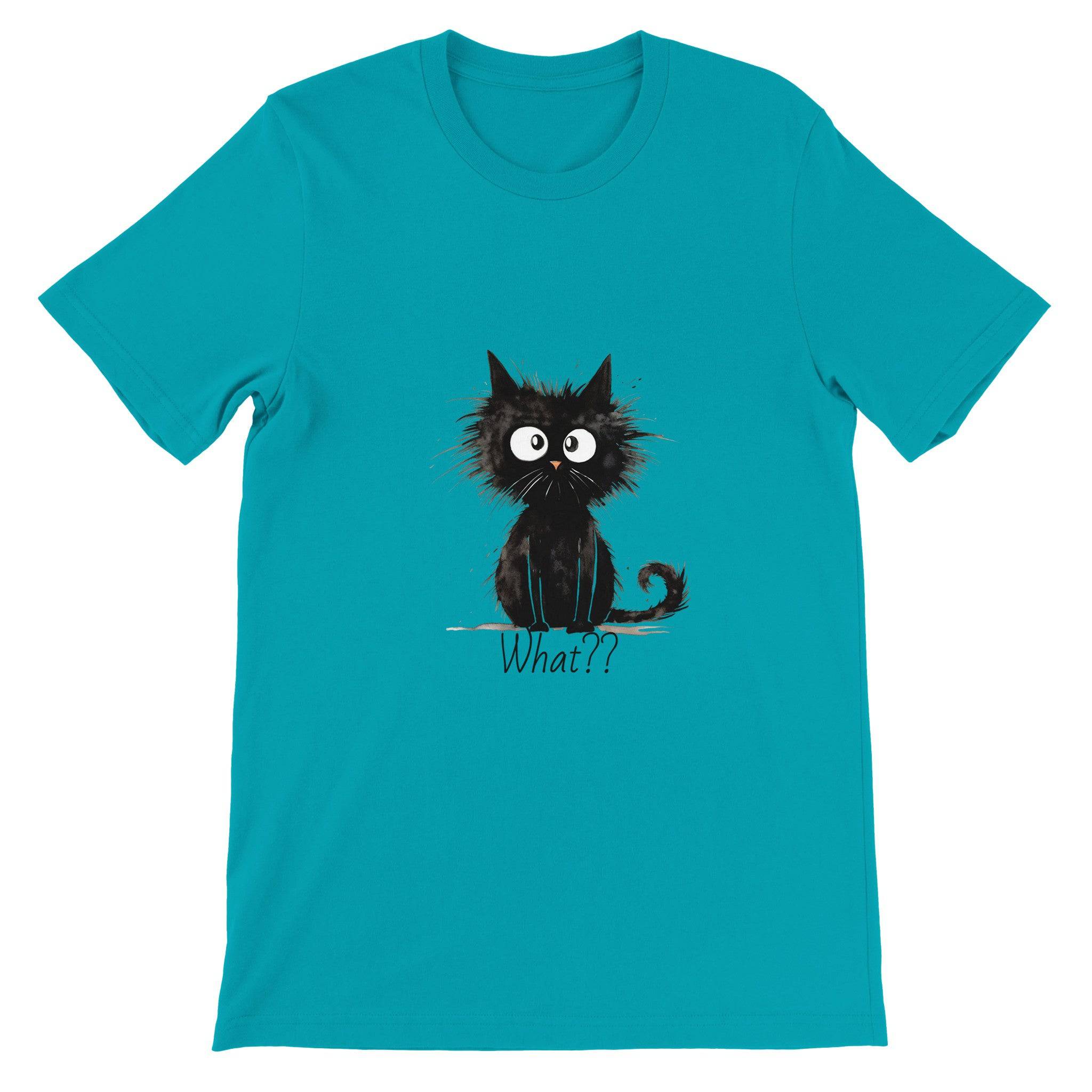 Budget Unisex Crewneck T-shirt/Funny-Hairy-Black-Cat-What - Enet Images