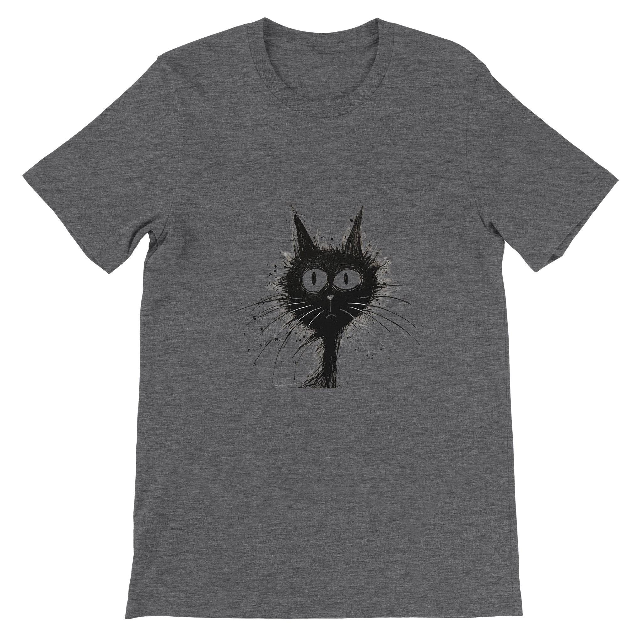 Budget Unisex Crewneck T-shirt/Funny-Hairy-Black-Cat-Face - Enet Images