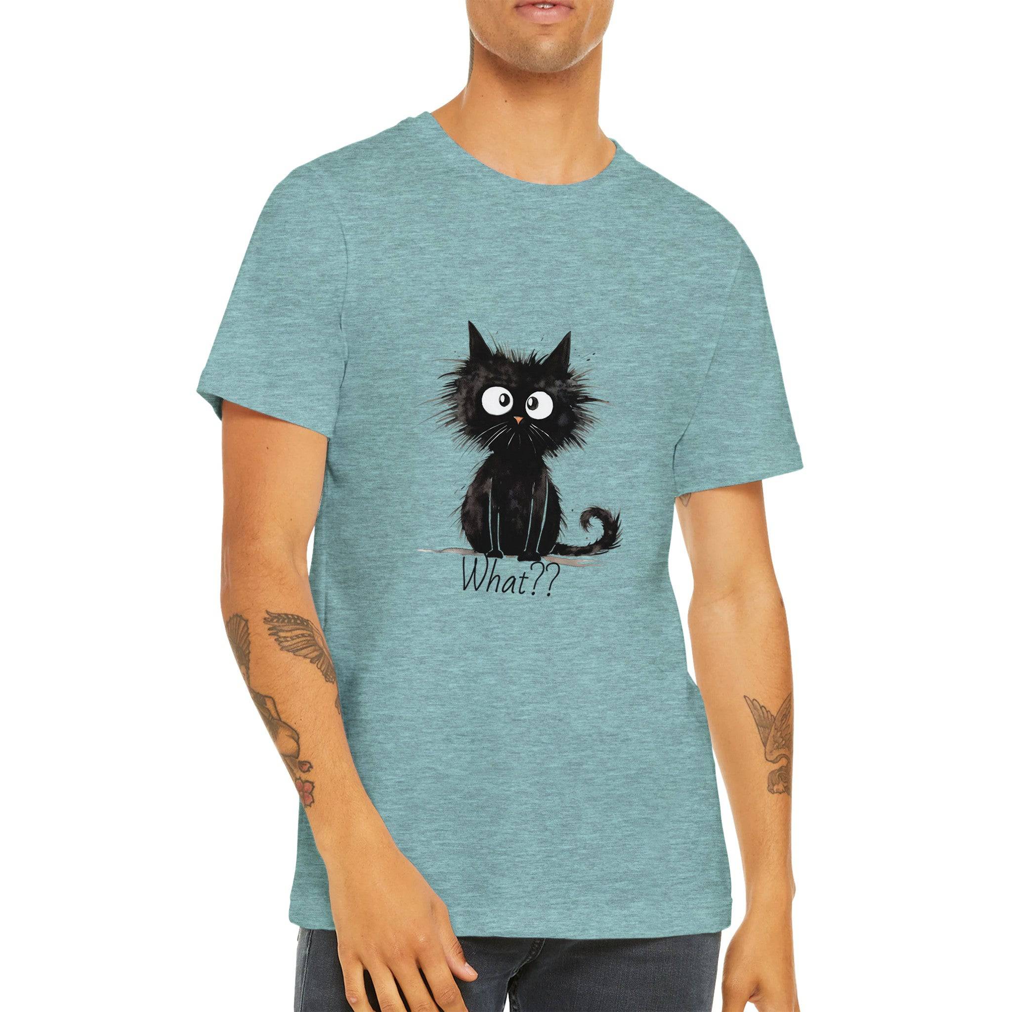 Budget Unisex Crewneck T-shirt/Funny-Hairy-Black-Cat-What - Enet Images