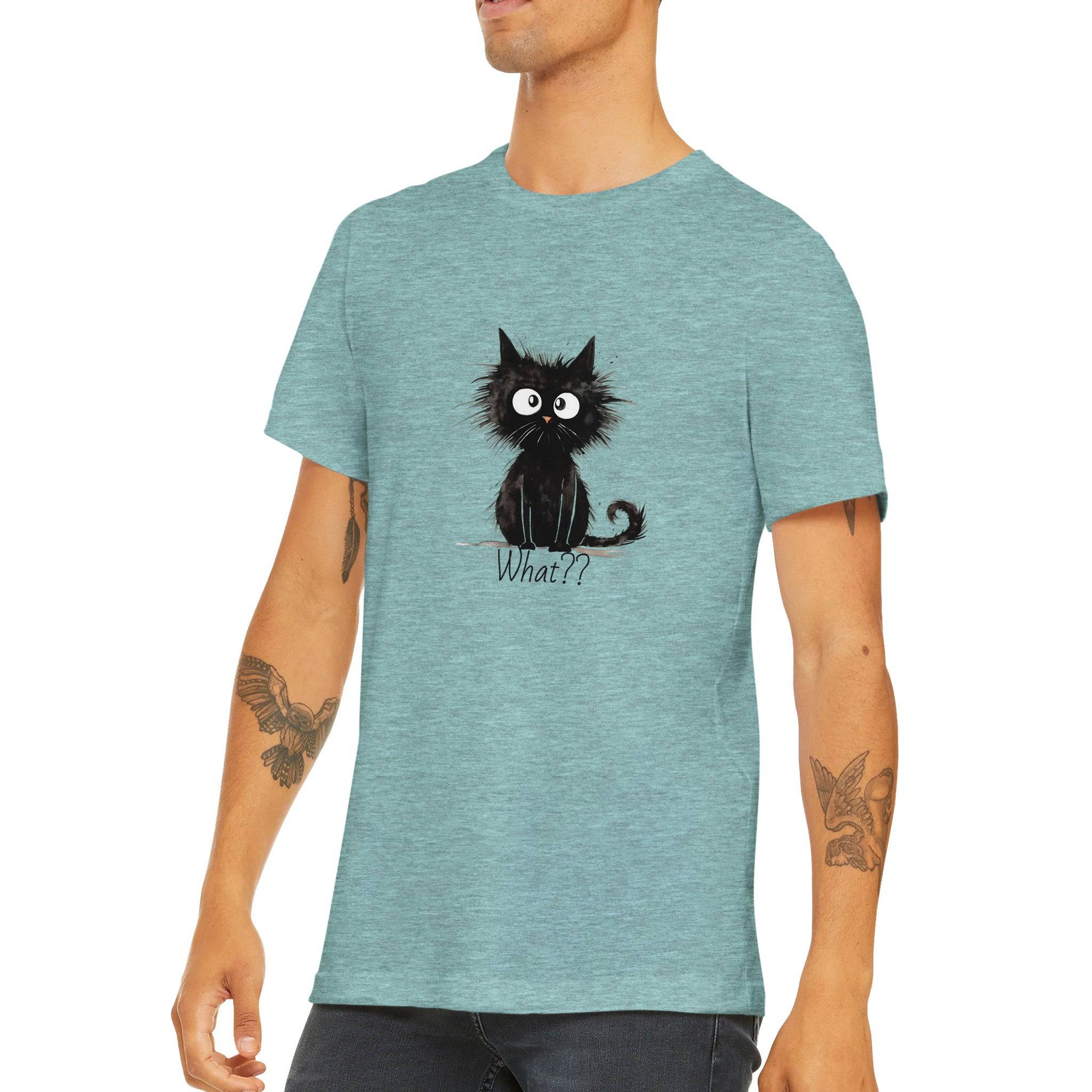 Budget Unisex Crewneck T-shirt/Funny-Hairy-Black-Cat-What - Enet Images