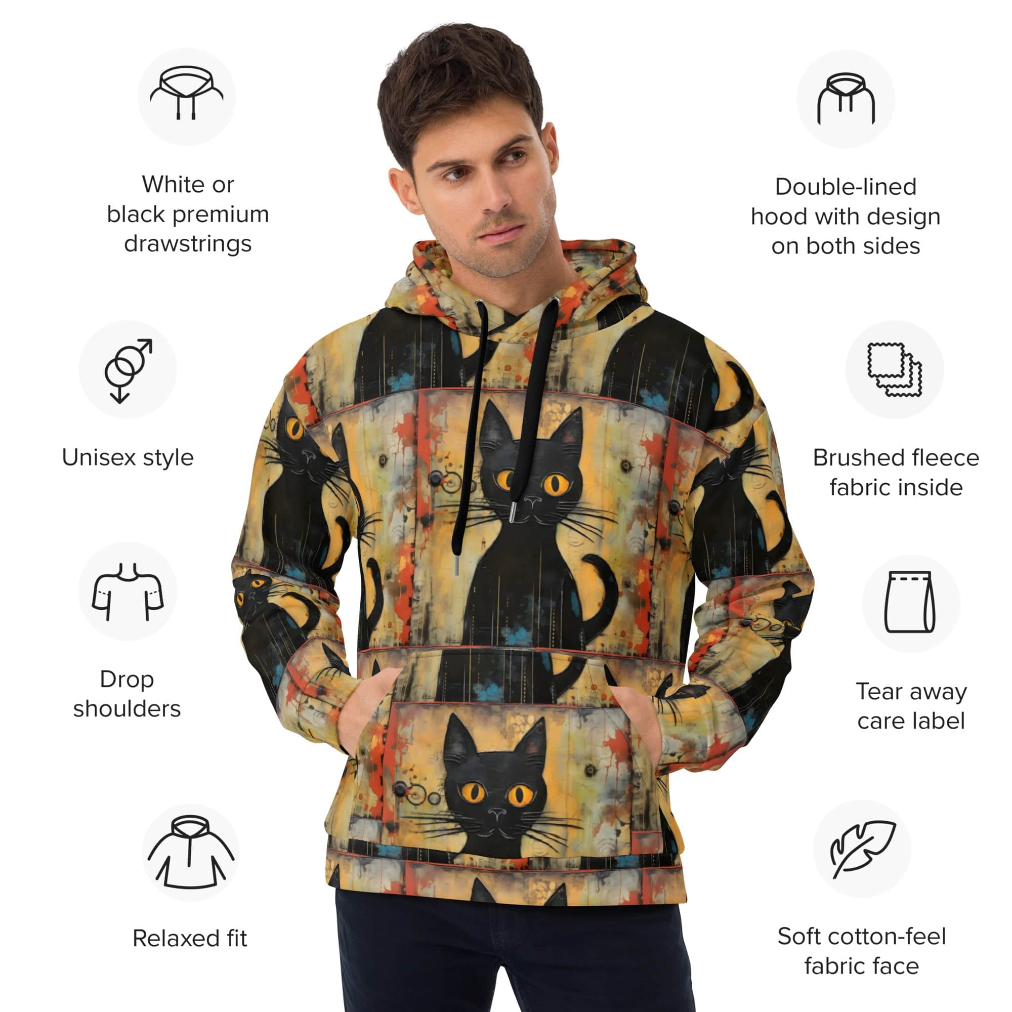 All-Over Print Unisex Hoodie/Funny-Creepy-Cat - Enet Images