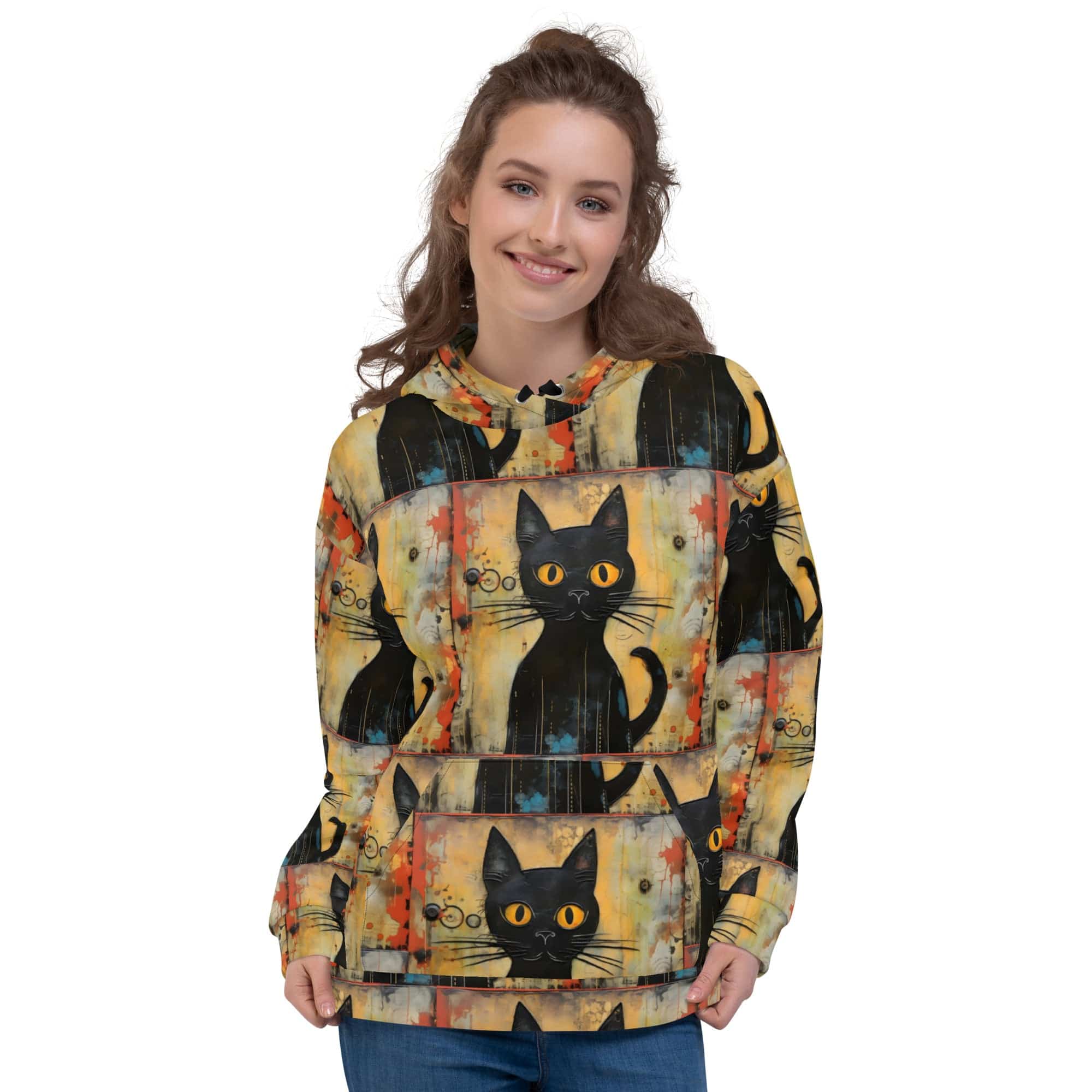 All-Over Print Unisex Hoodie/Funny-Creepy-Cat - Enet Images