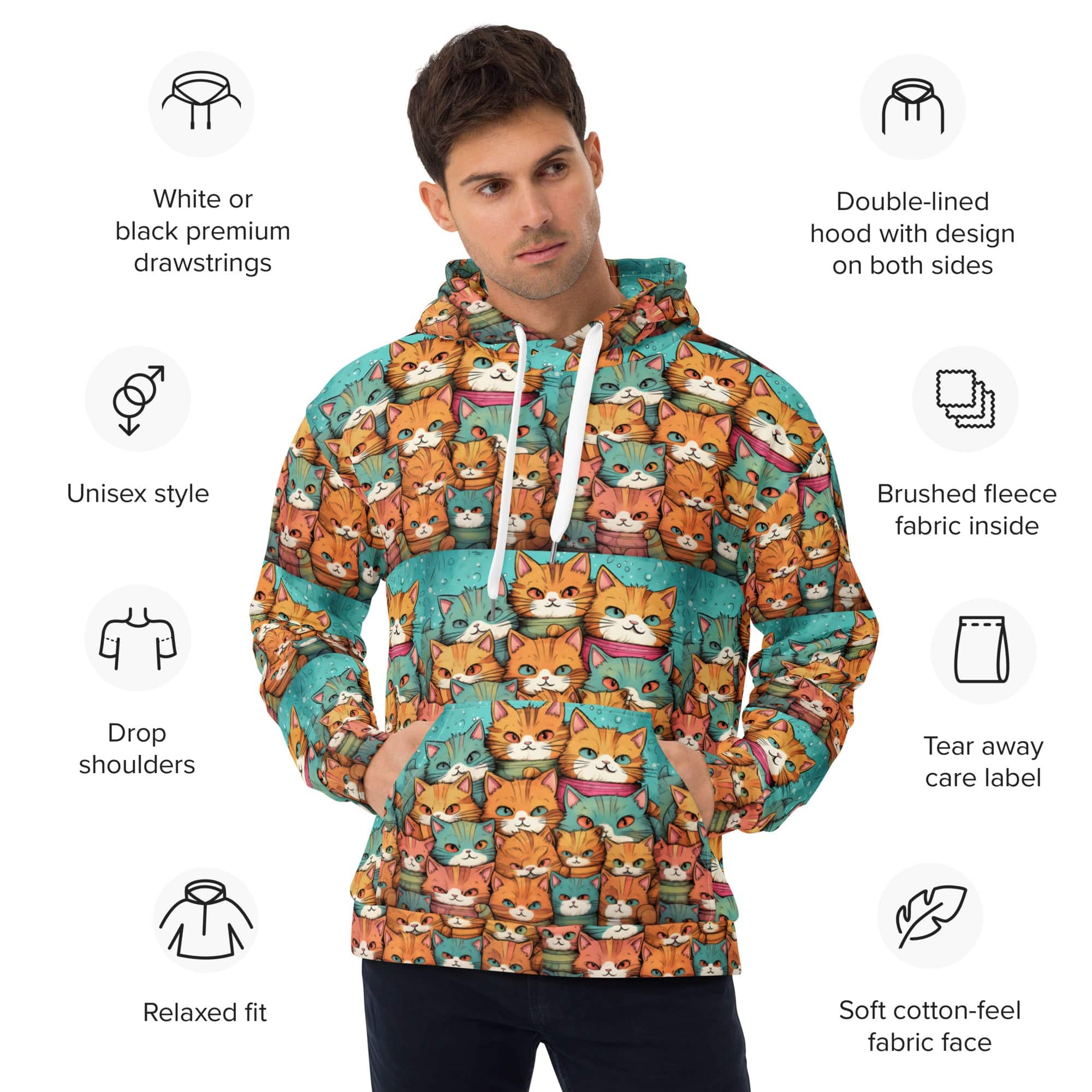 All-Over Print Unisex Hoodie/Crowd-Of-Cats - Enet Images