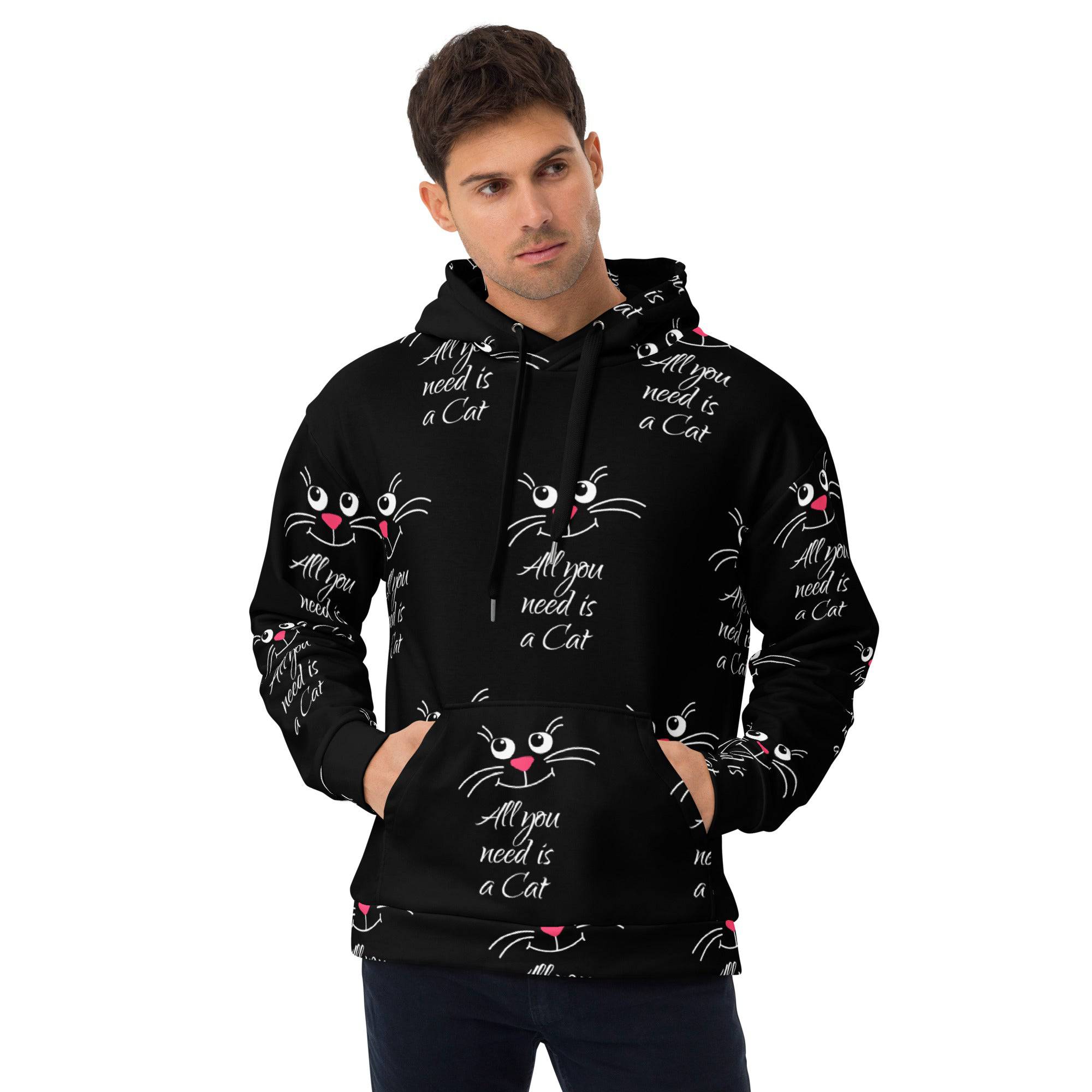 All-Over Print Unisex Hoodie/All-I-Need-Is-A-Cat - Enet Images