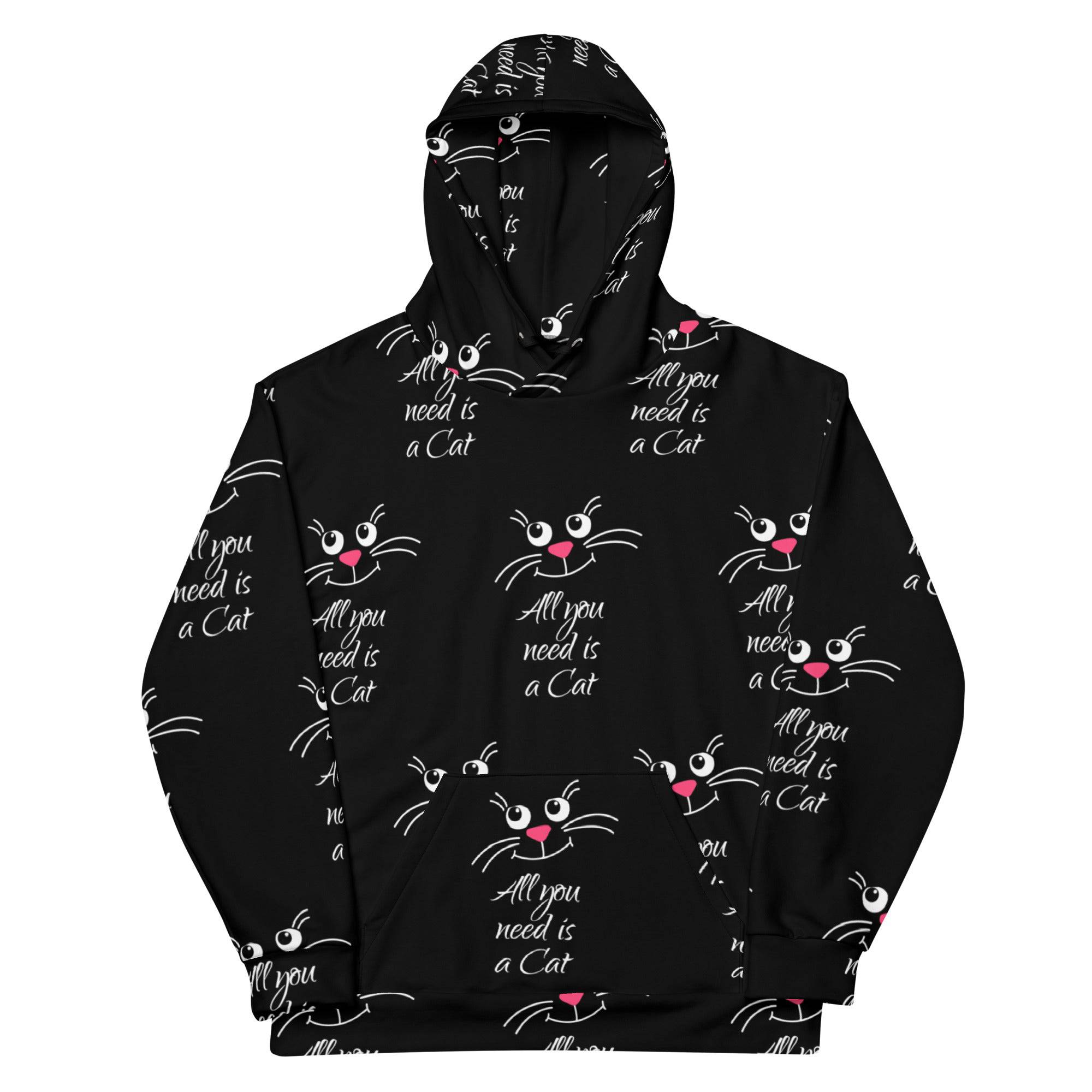 All-Over Print Unisex Hoodie/All-I-Need-Is-A-Cat - Enet Images