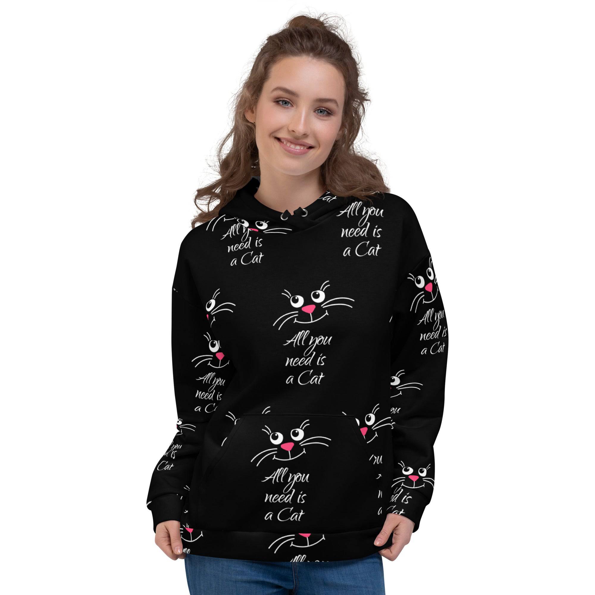 All-Over Print Unisex Hoodie/All-I-Need-Is-A-Cat - Enet Images