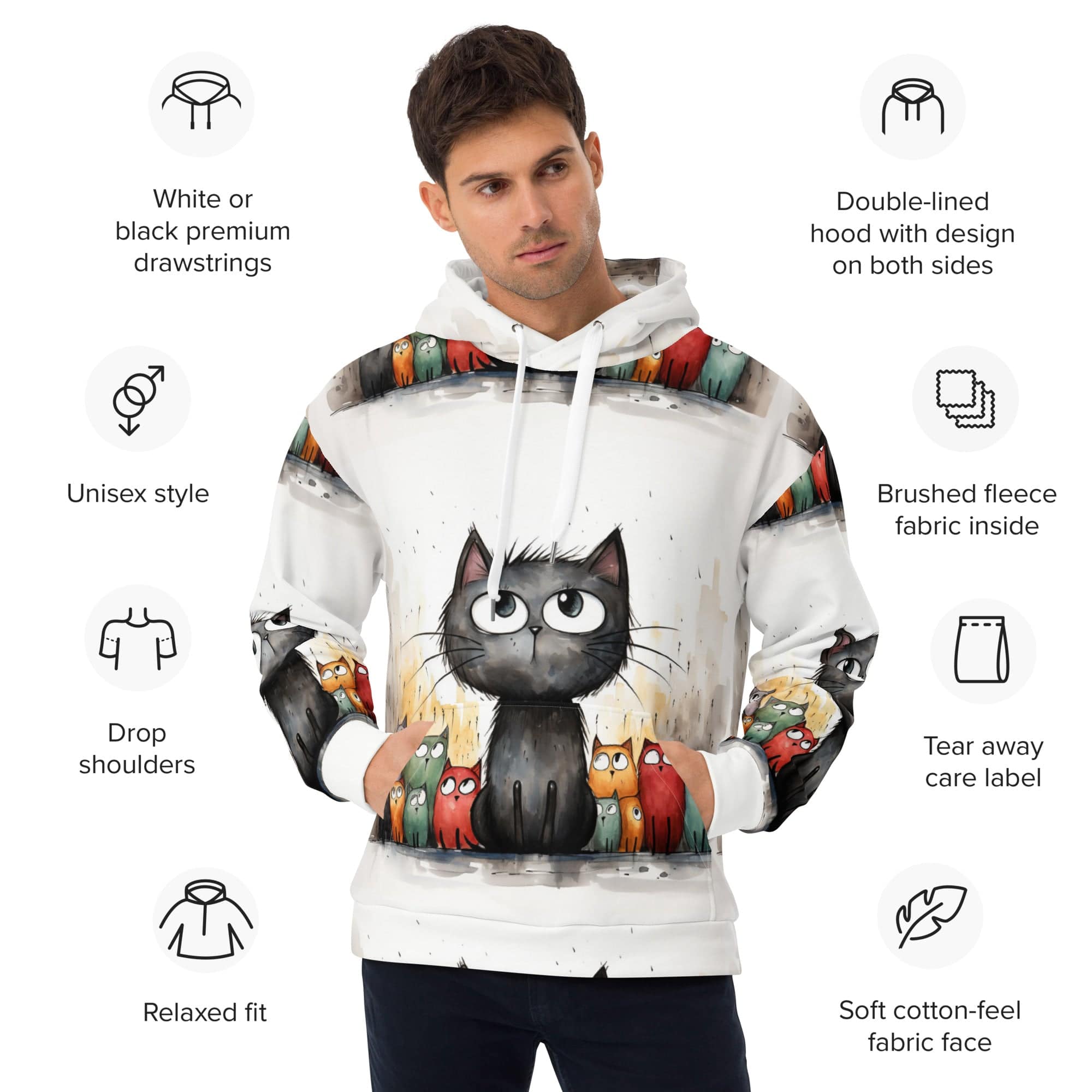 All-Over Print Unisex Hoodie/Art-Funny-Cat - Enet Images